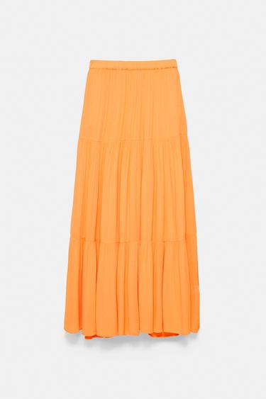 Flowy paneled midi skirt — Orange 8