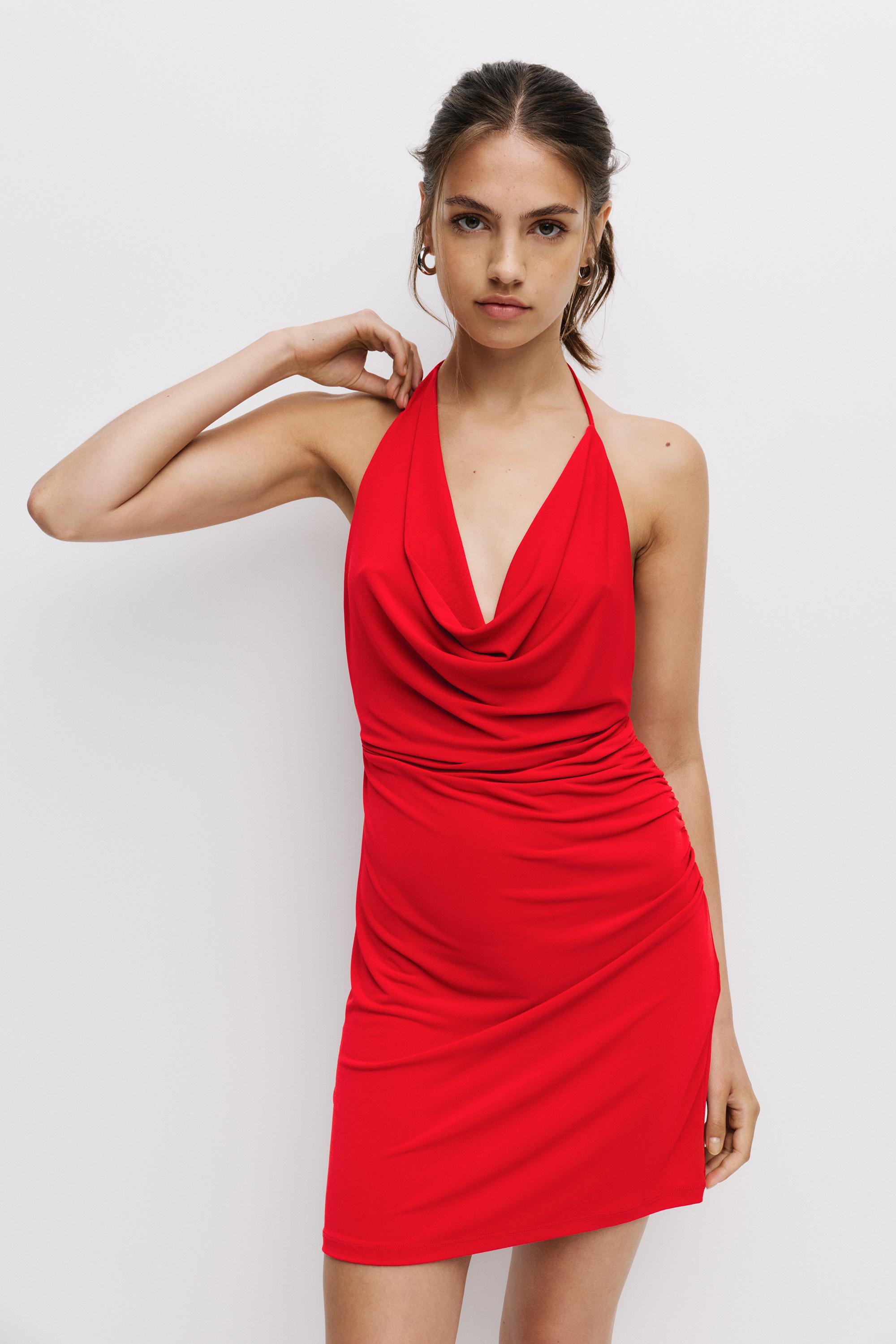 Kurzes Neckholder-Kleid Mit Drapierung