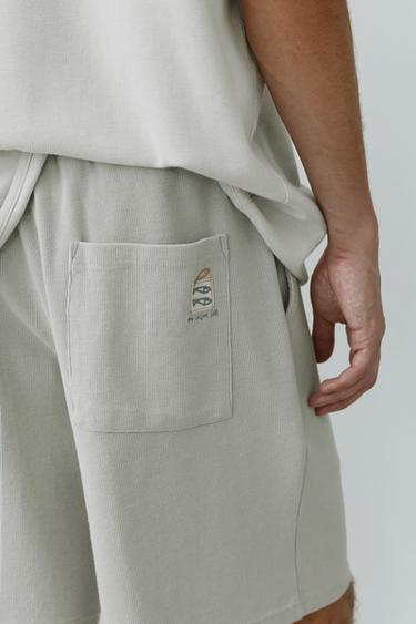 Waffle-knit jogger Bermuda shorts — Aquamarine 5