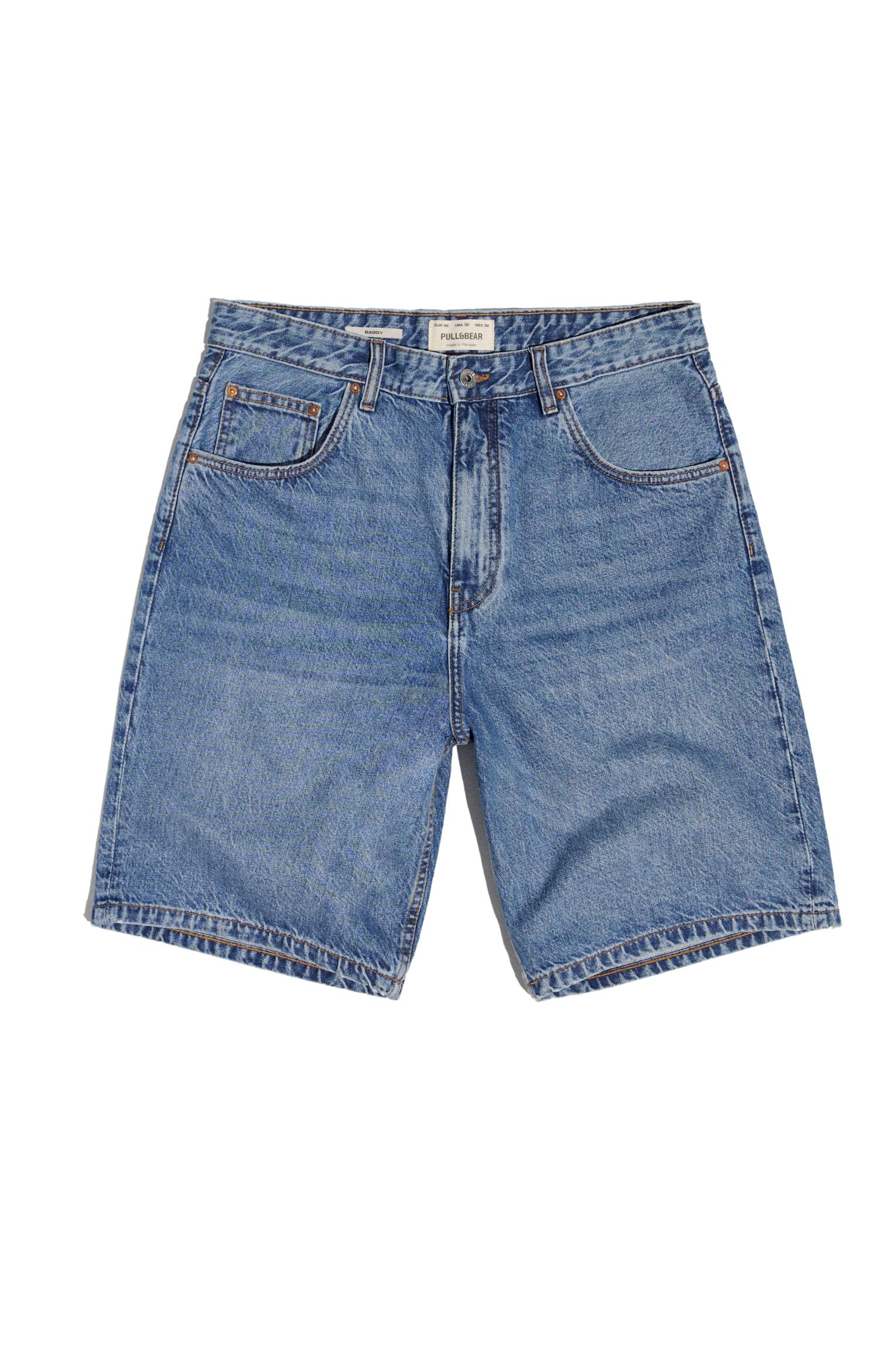 Baggy denim Bermuda shorts — Medium blue