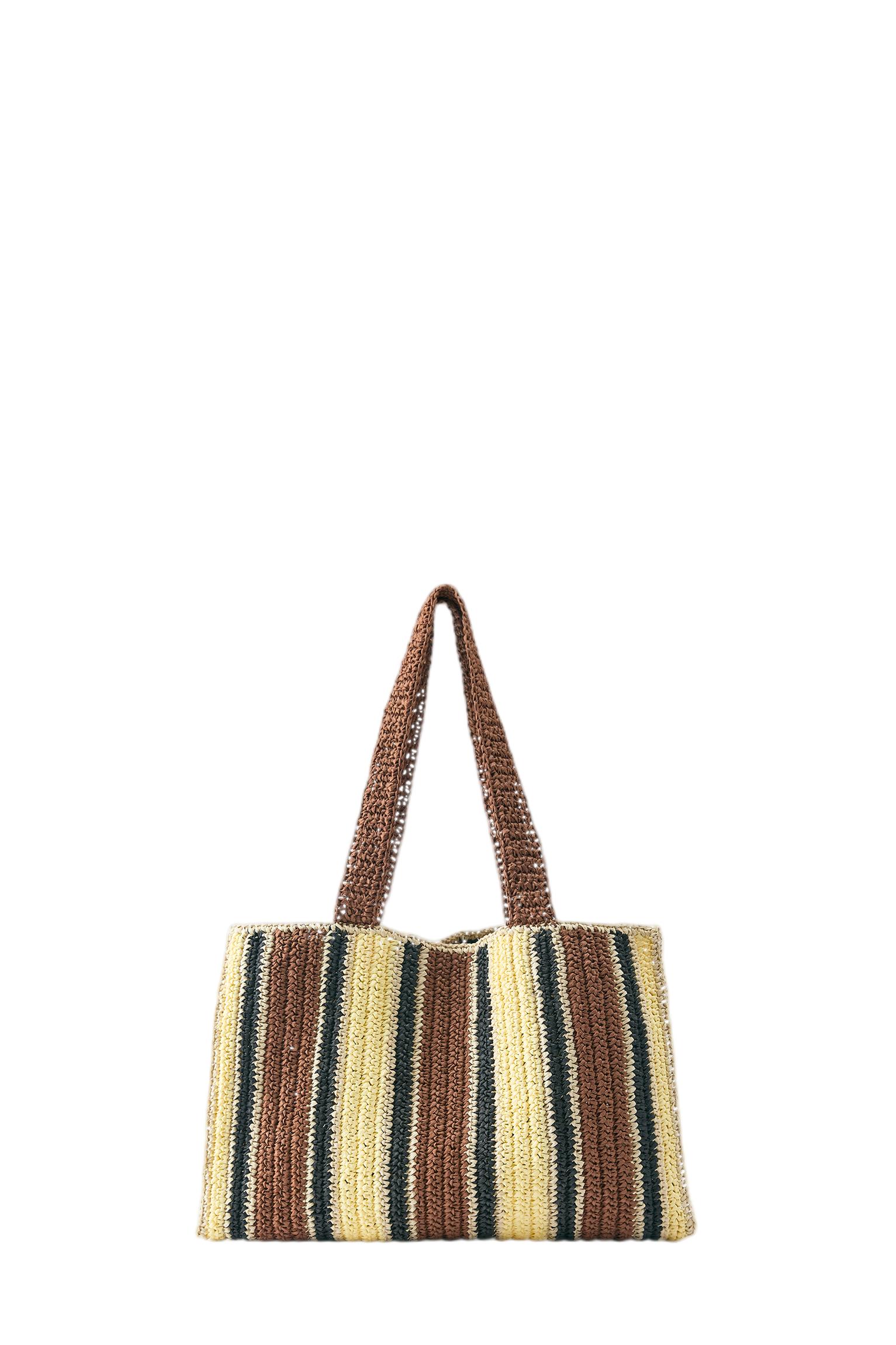 Striped woven tote bag — Brown