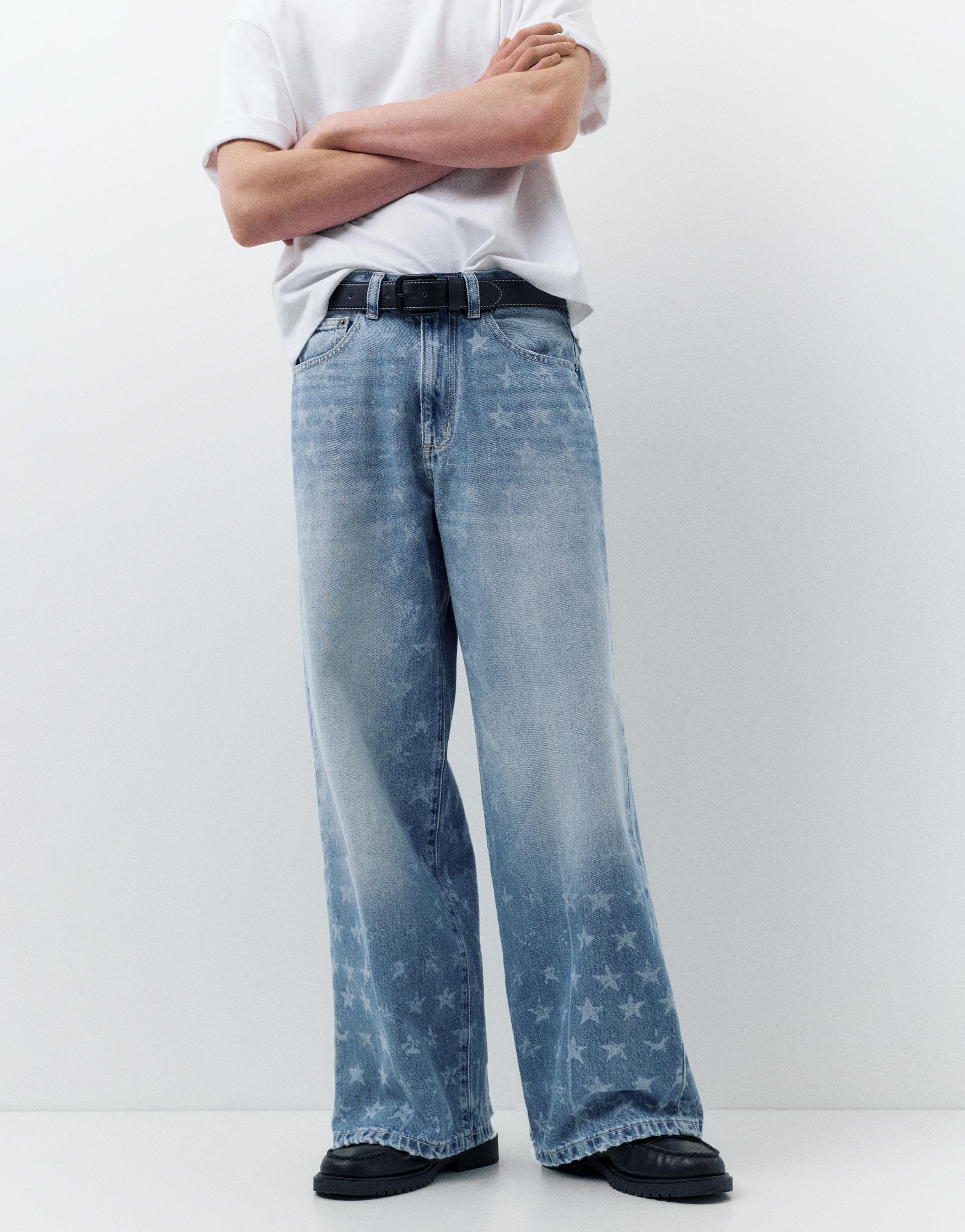 Star print wide-leg jeans — Medium blue
