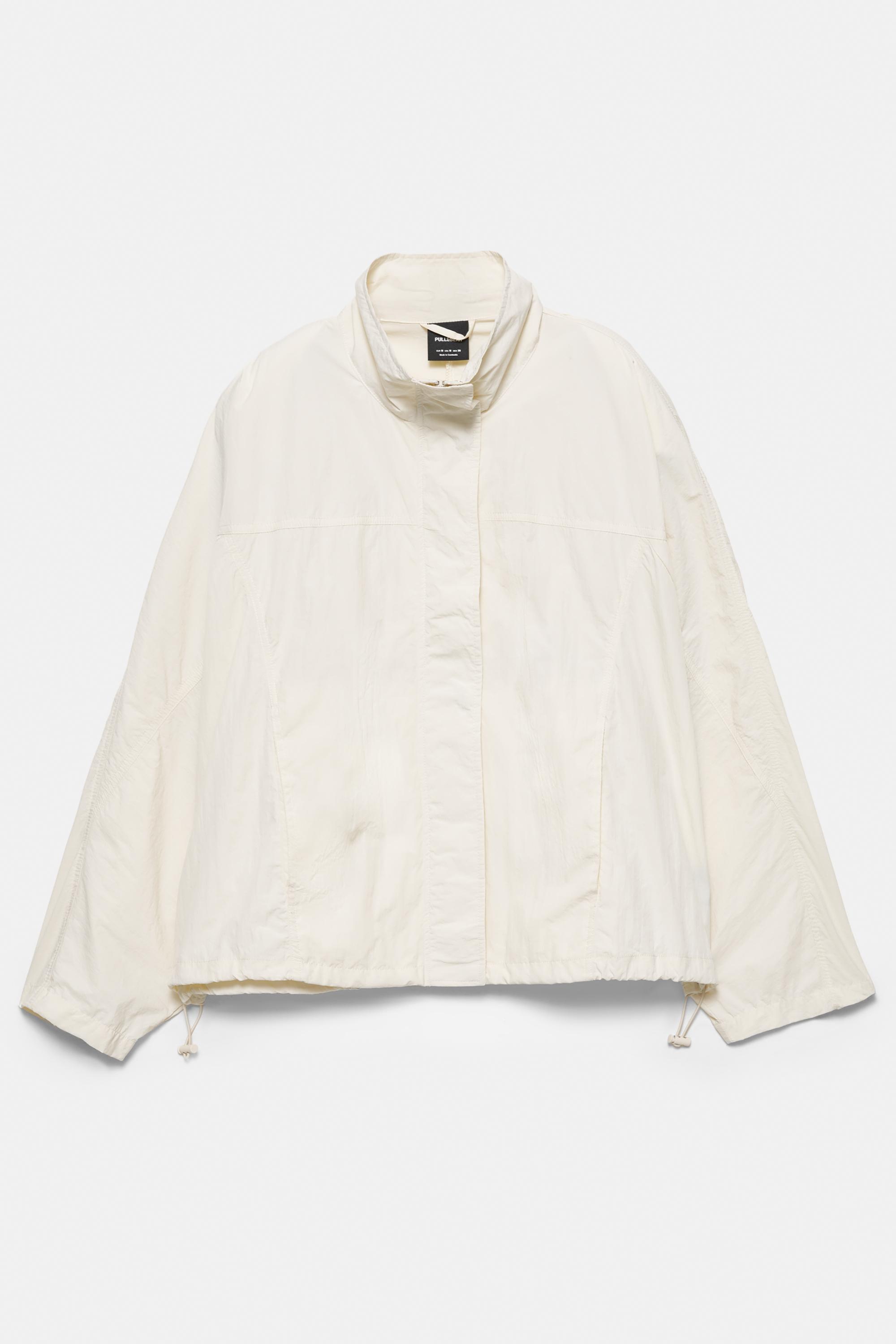 Short nylon-effect jacket — Ecru