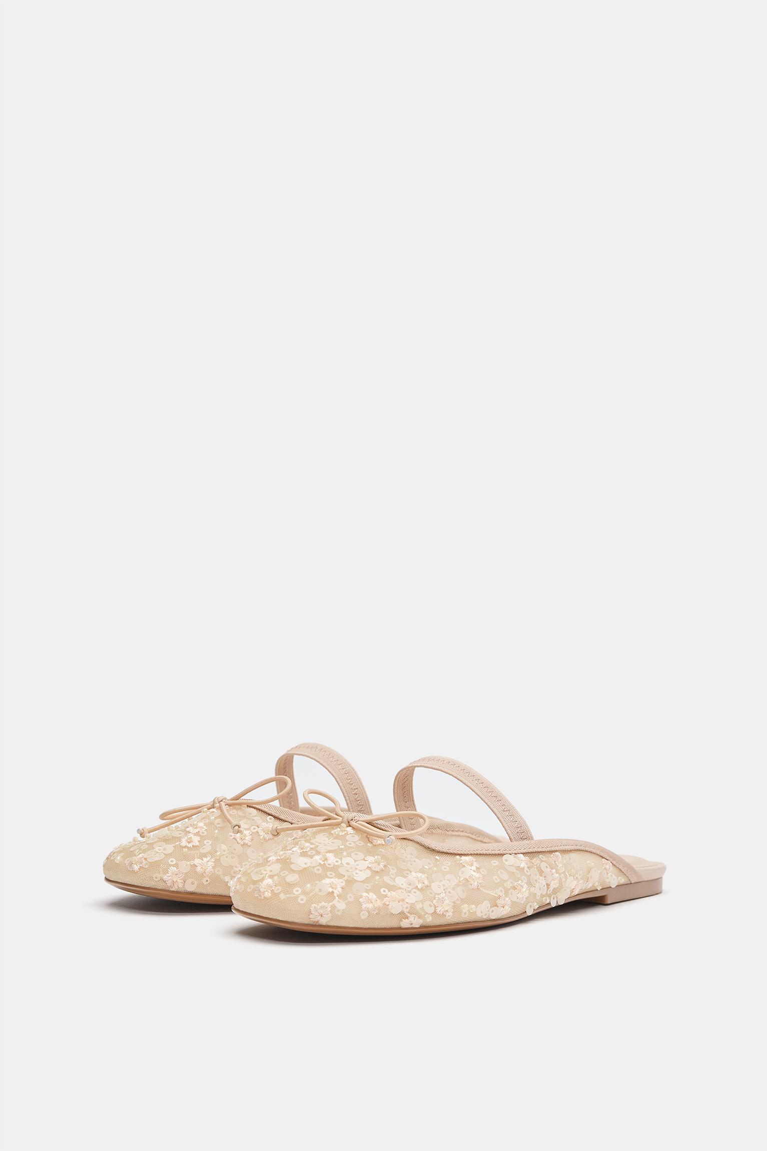 Embellished mule ballet flats — Nude