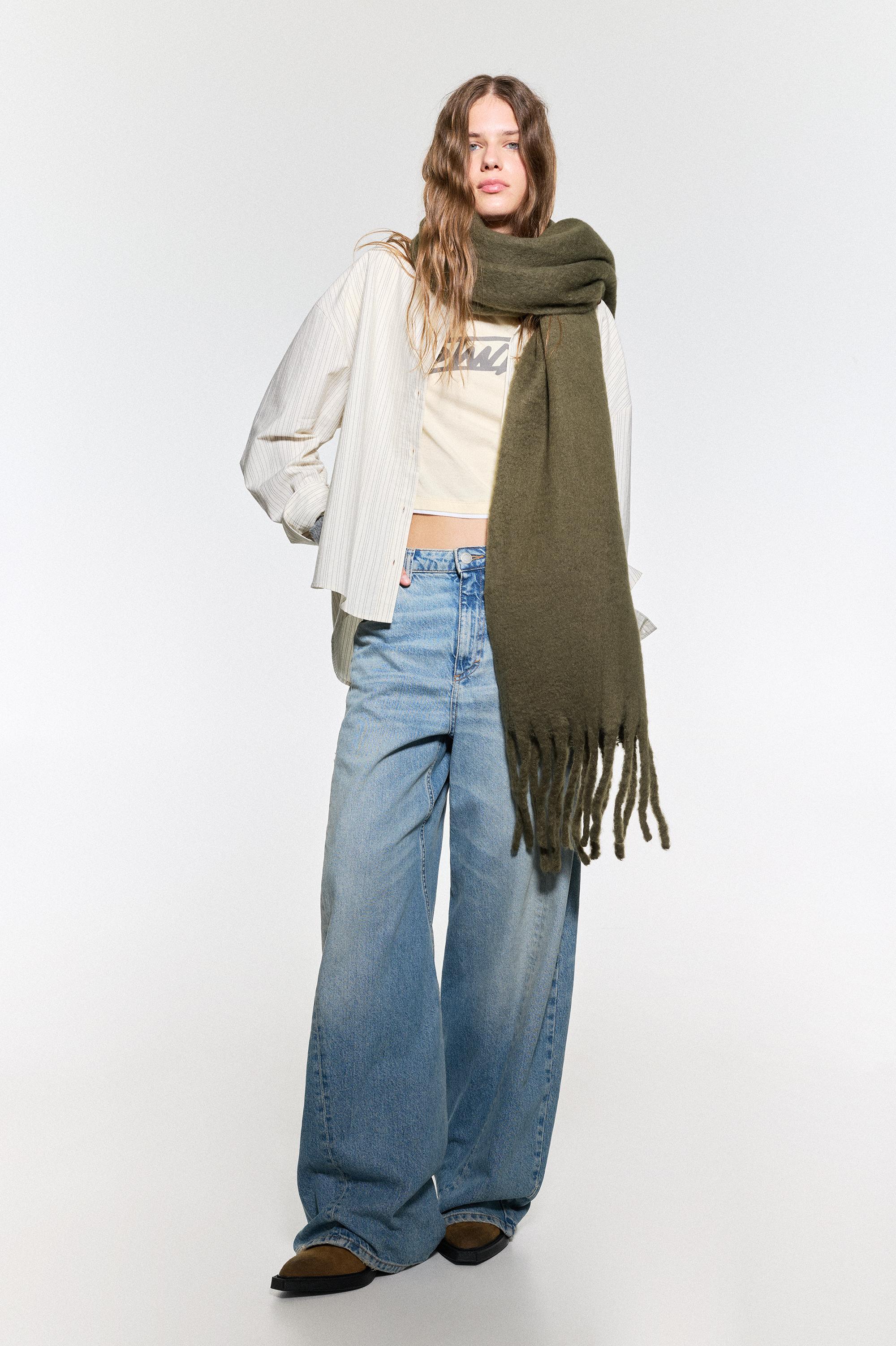 Maxi mohair-effect scarf — Medium green