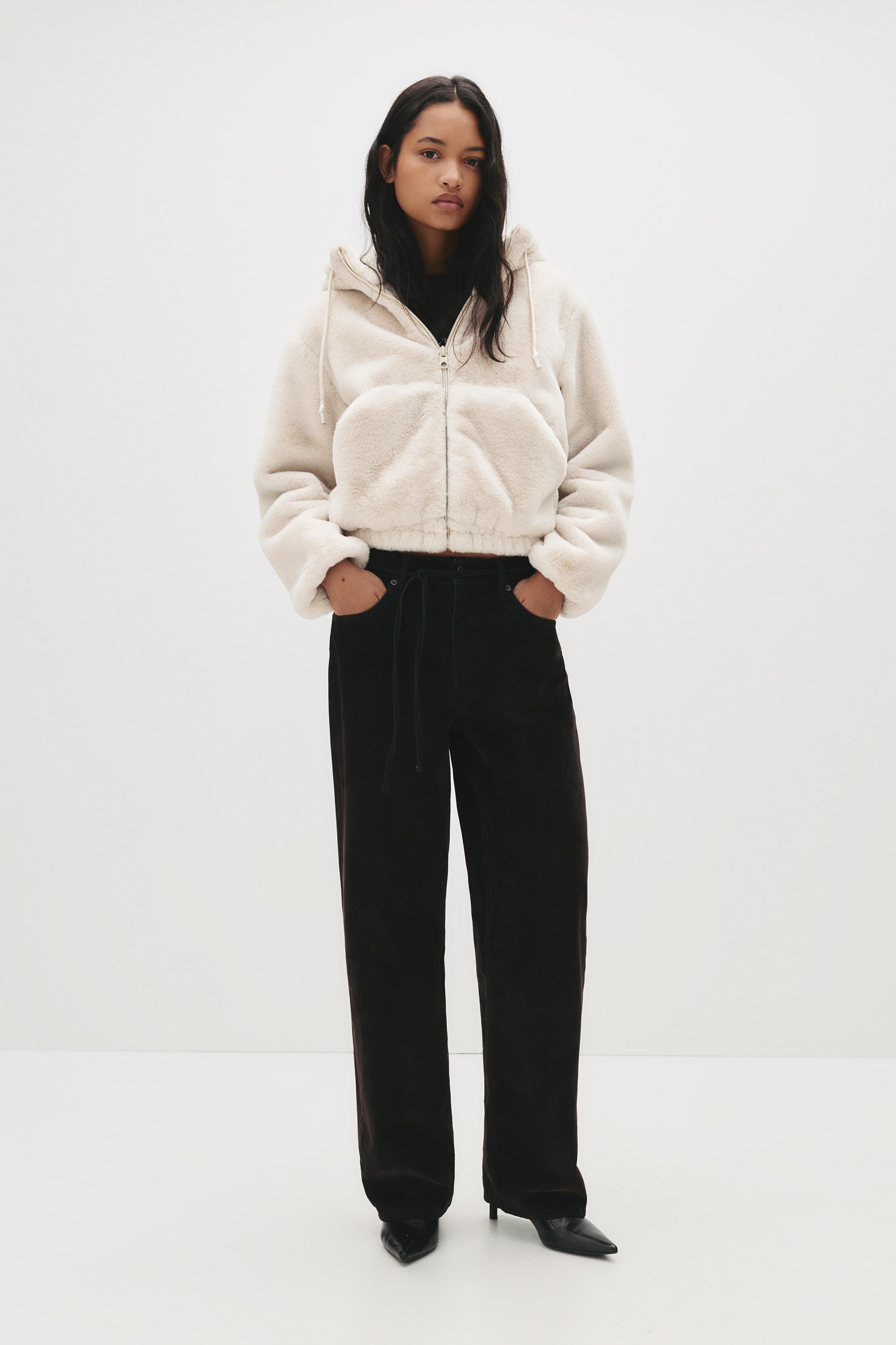 Kapüşonlu suni kürk ceket - Görsel 32