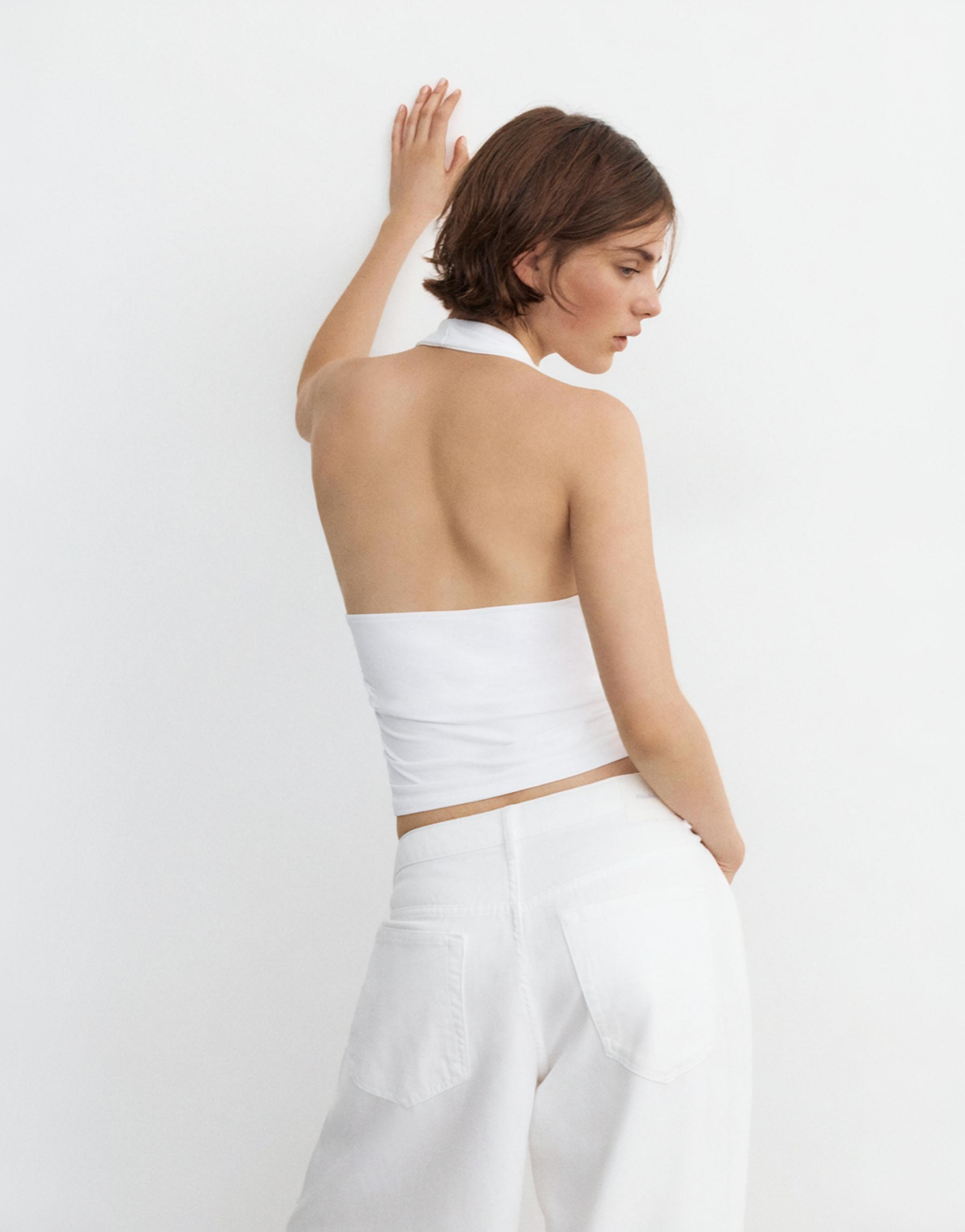 Halter neck top with gathering — White