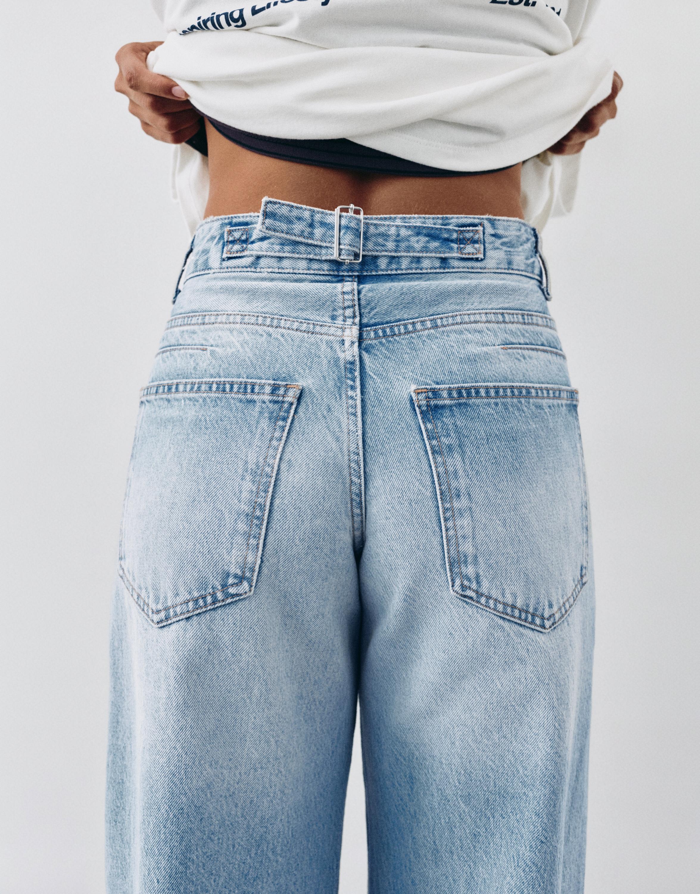 Super wide-leg jeans with belt loops — Pale blue