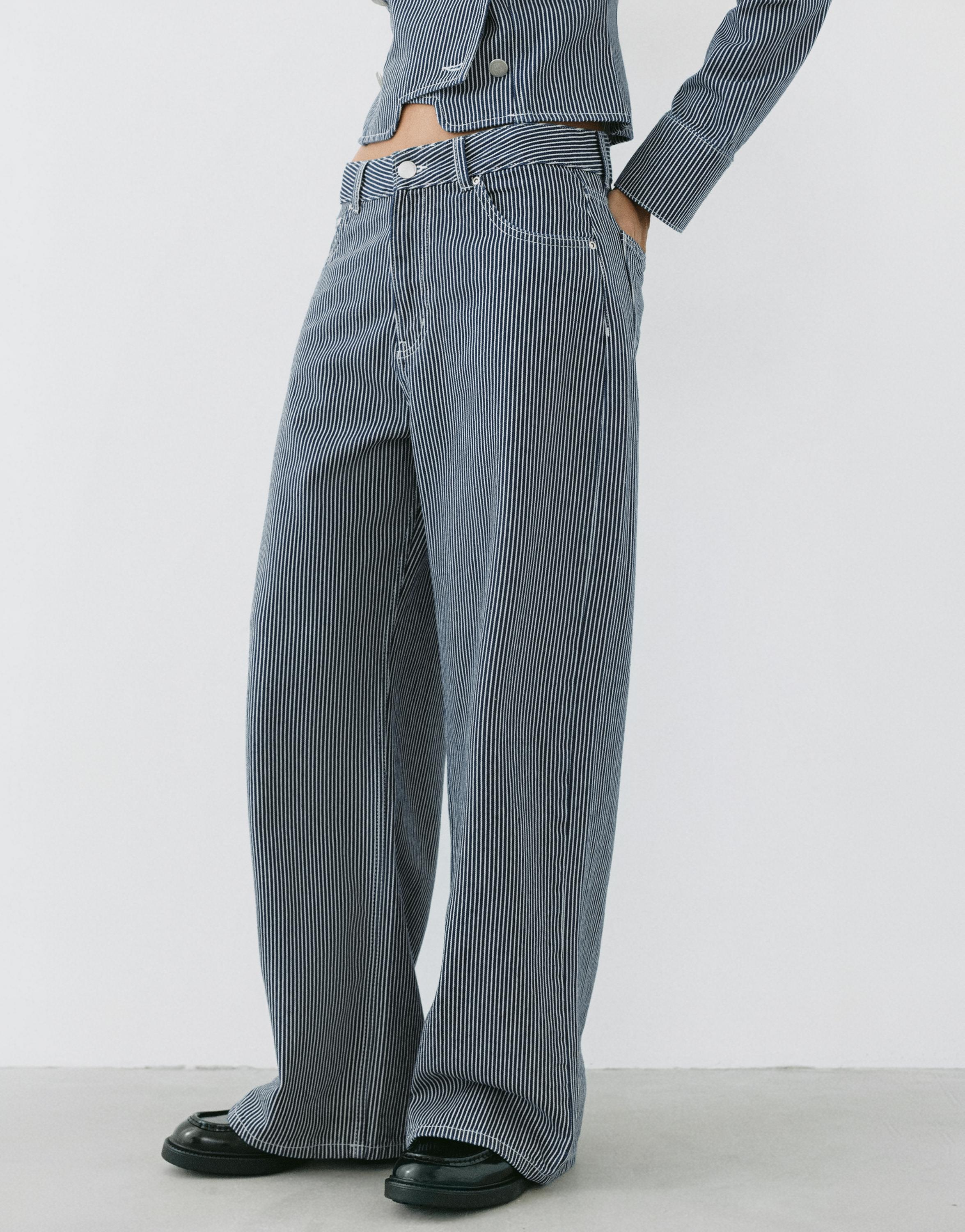 Low-rise striped baggy jeans — Dark blue