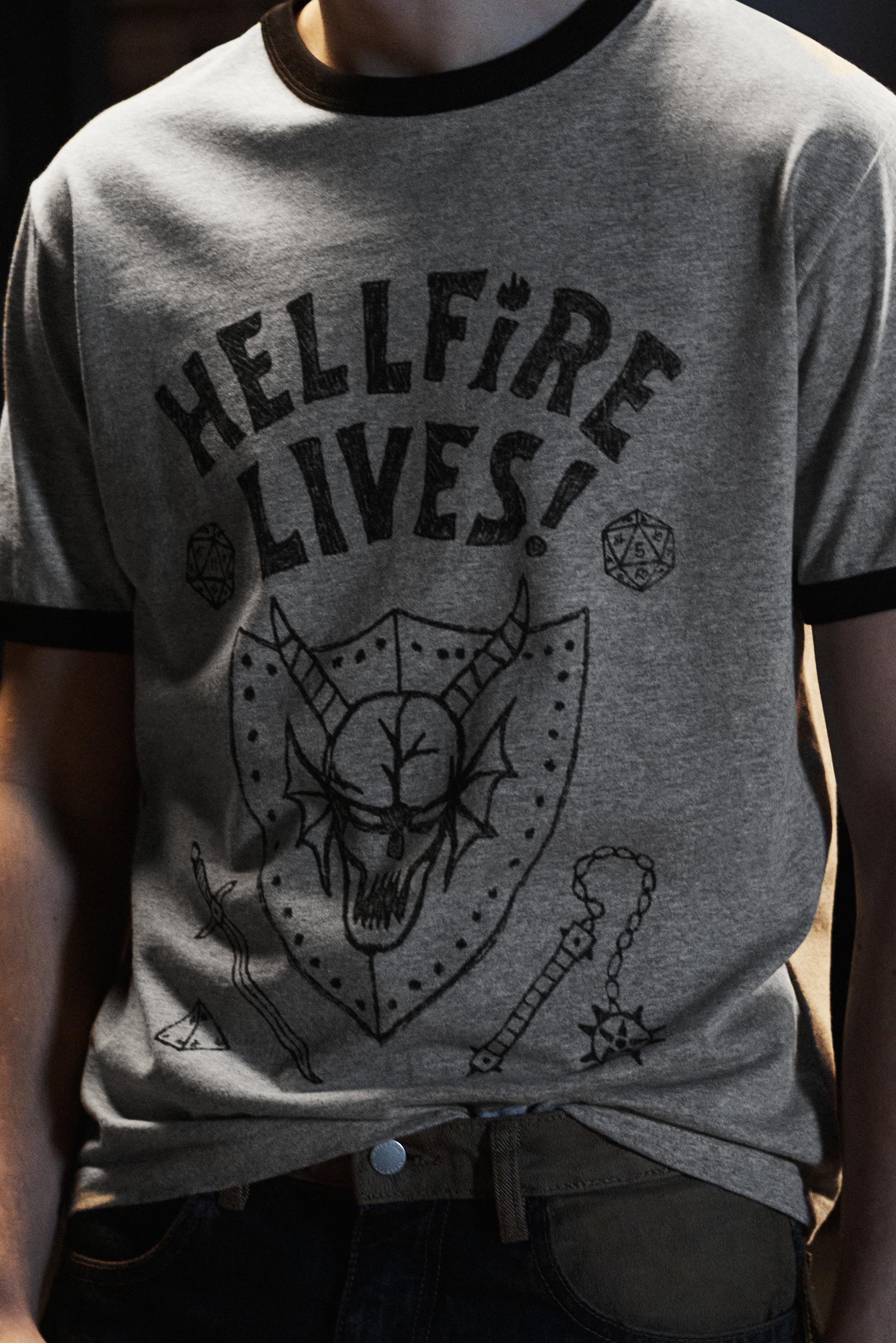 Hellfire Lives Stranger Things T-shirt — Grey marl