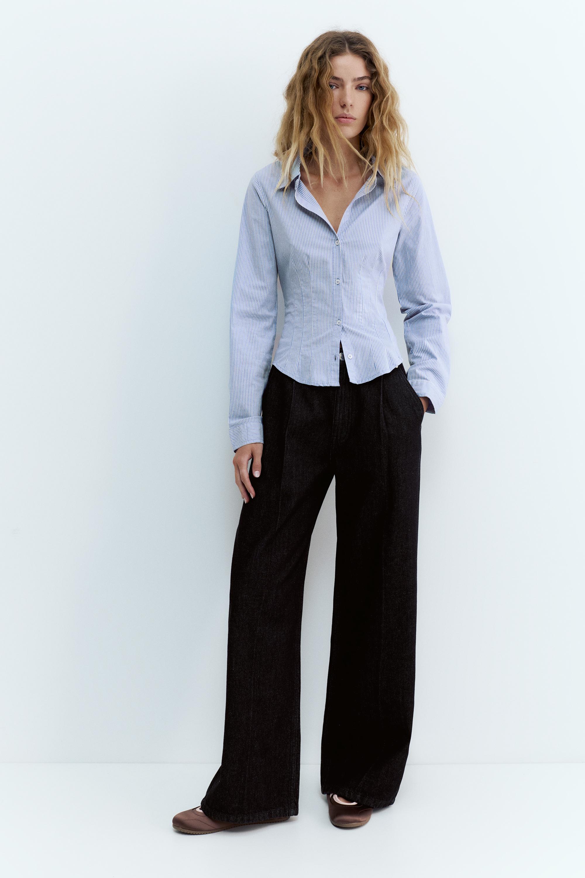 Camicia In Popeline Aderente Con Pinces