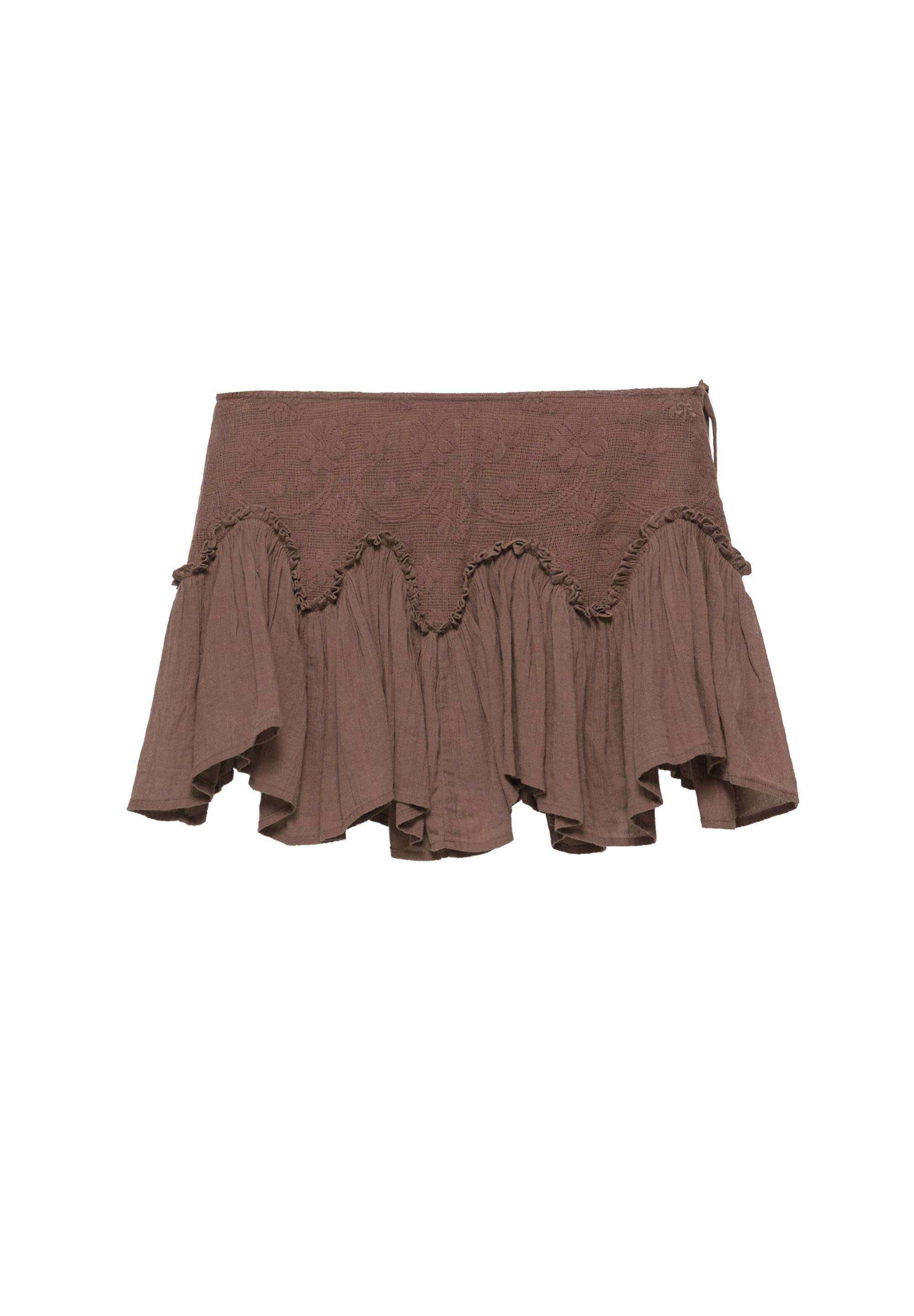 Brown ruffled mini skirt — Brown