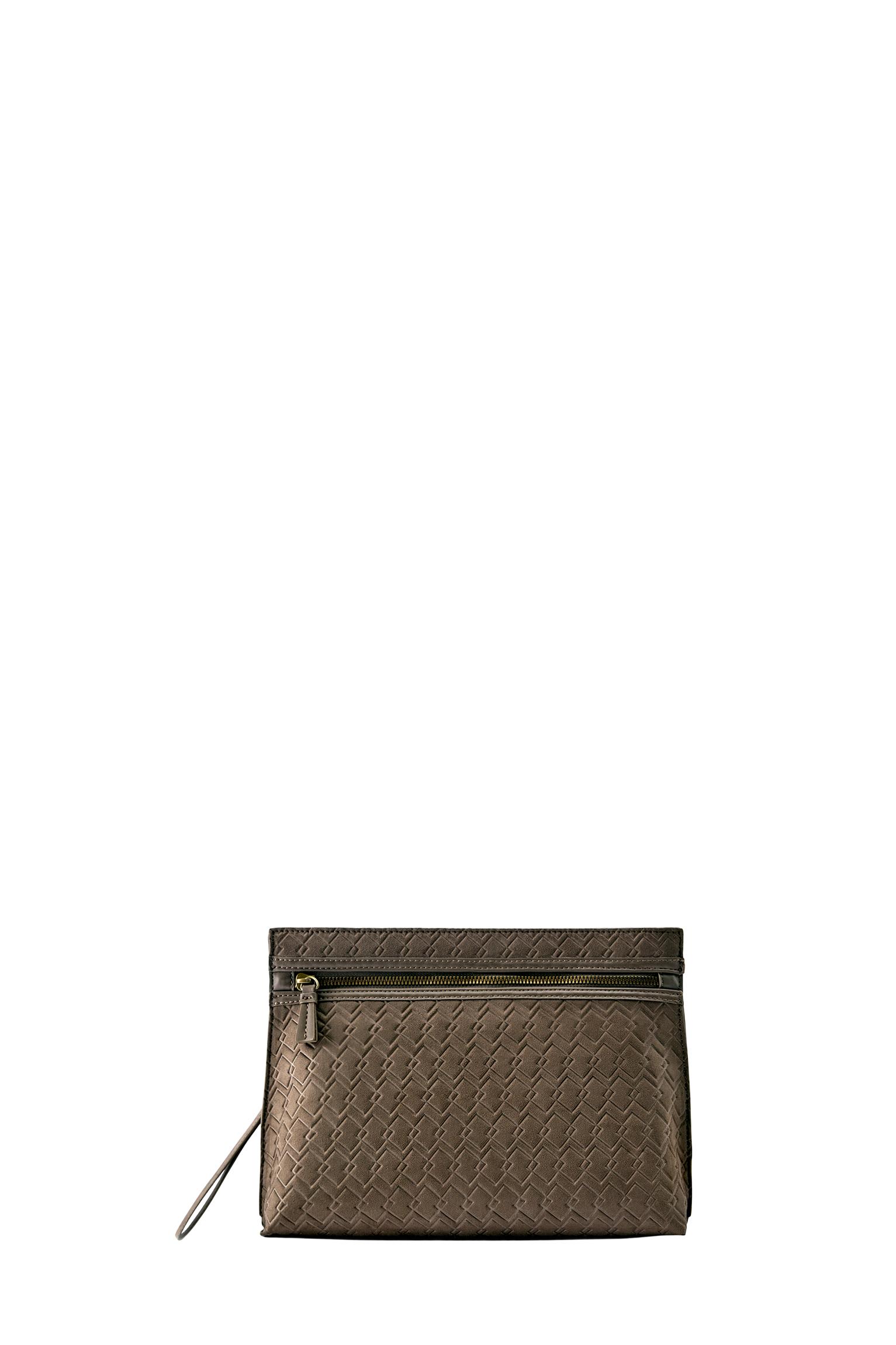 Embossed handle clutch bag — Brown
