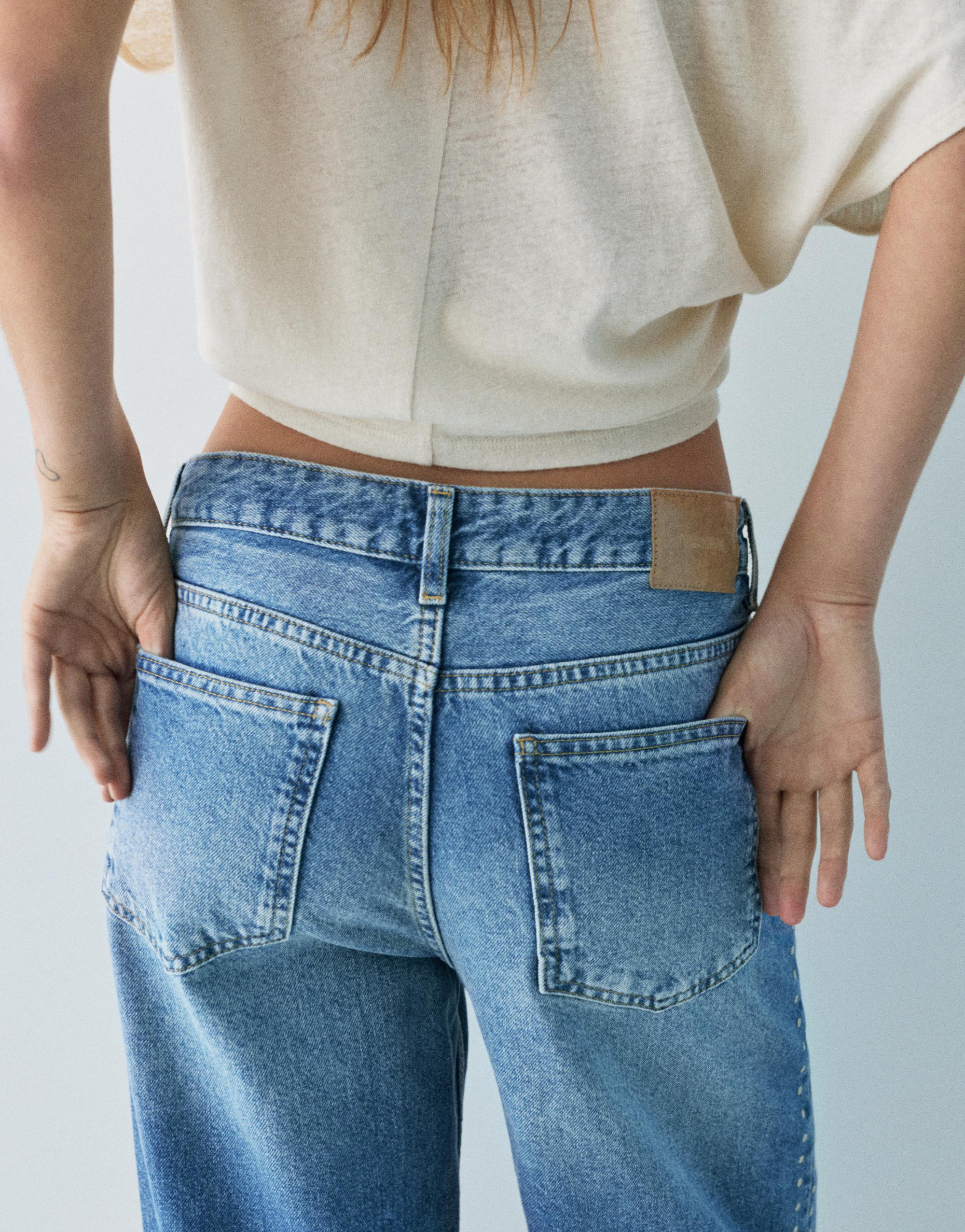 Wide-leg stud jeans — Medium blue