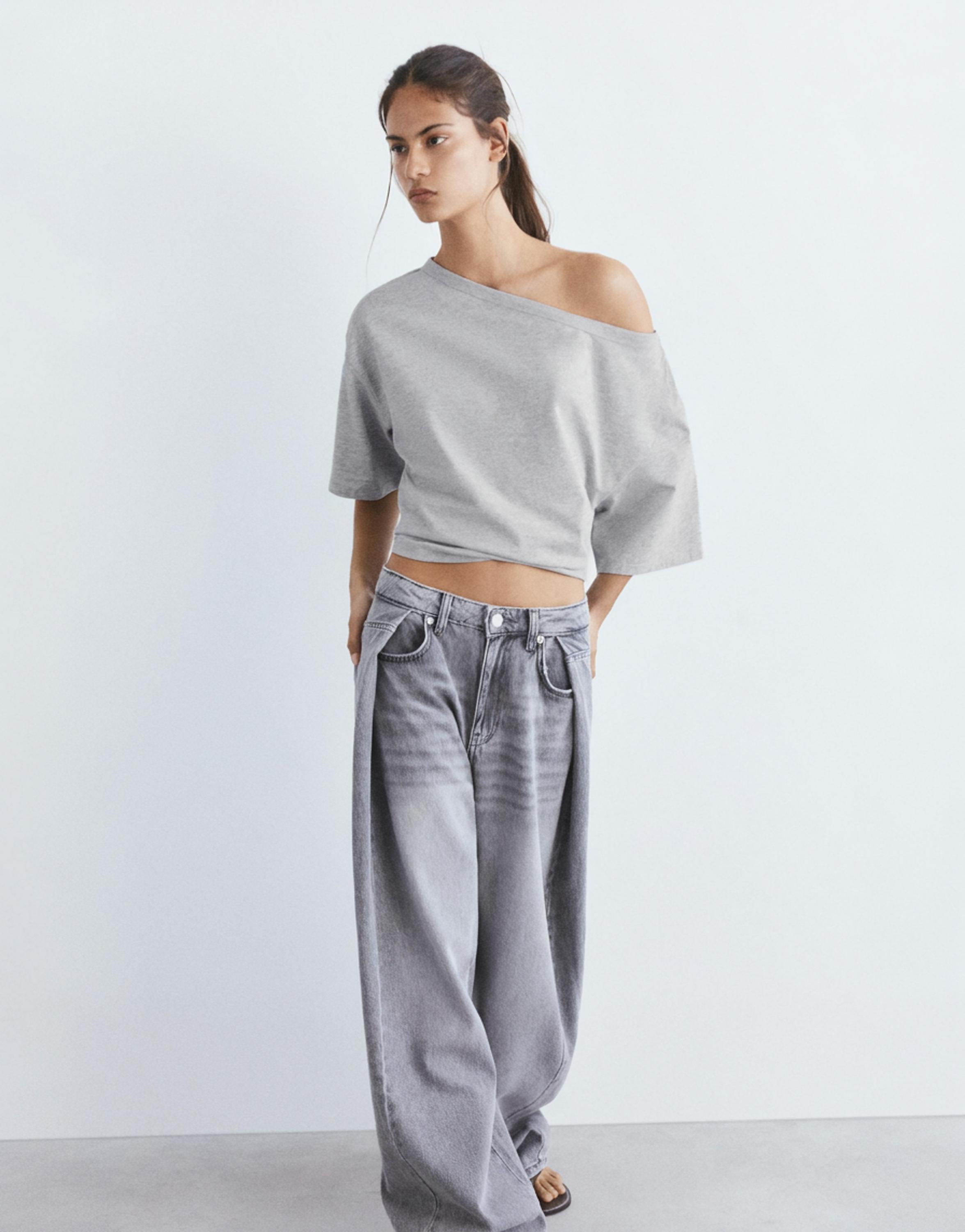 Asimetrik kısa kollu t-shirt - Görsel 13