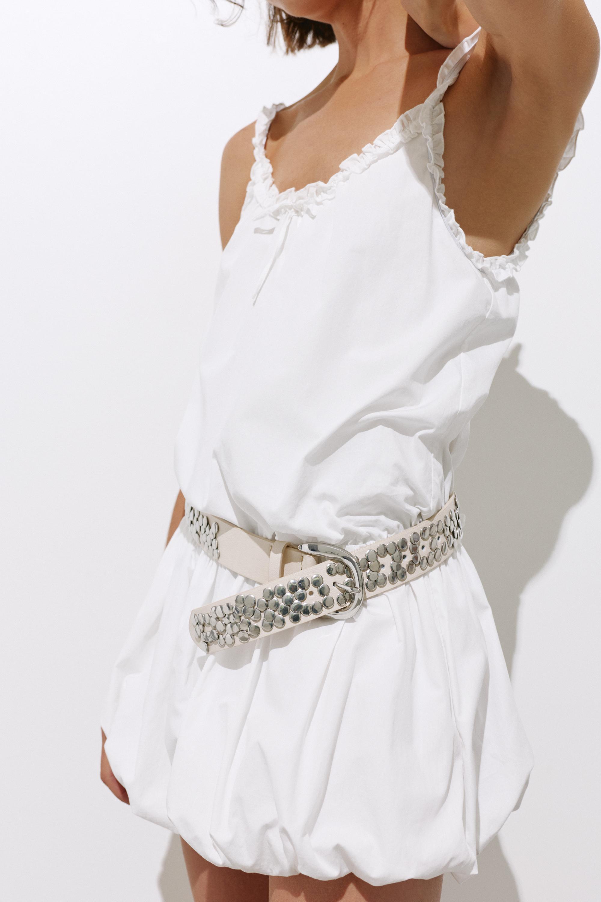 Faux leather studded belt — White