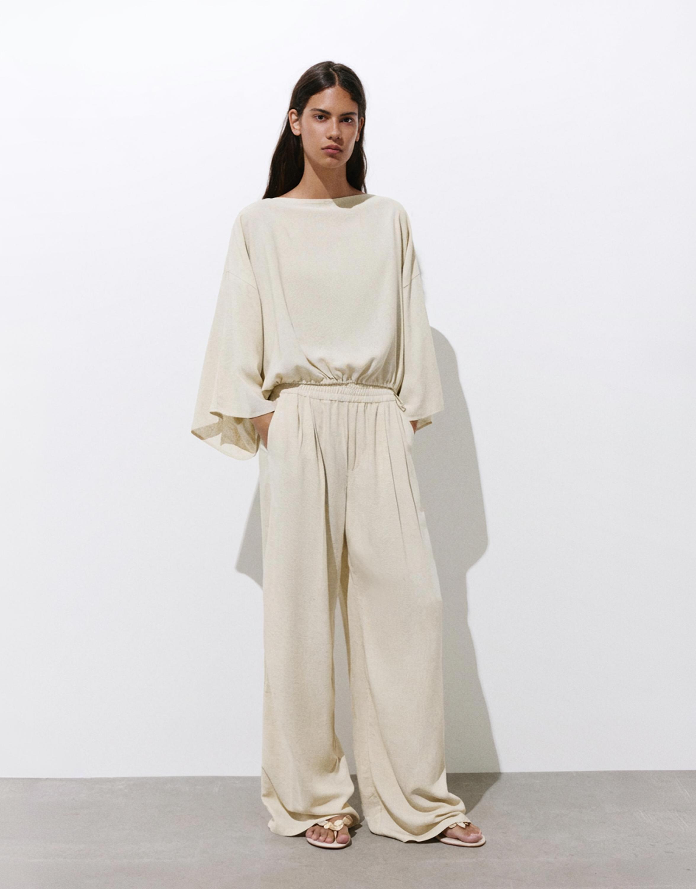 Flowing darted trousers — Sand