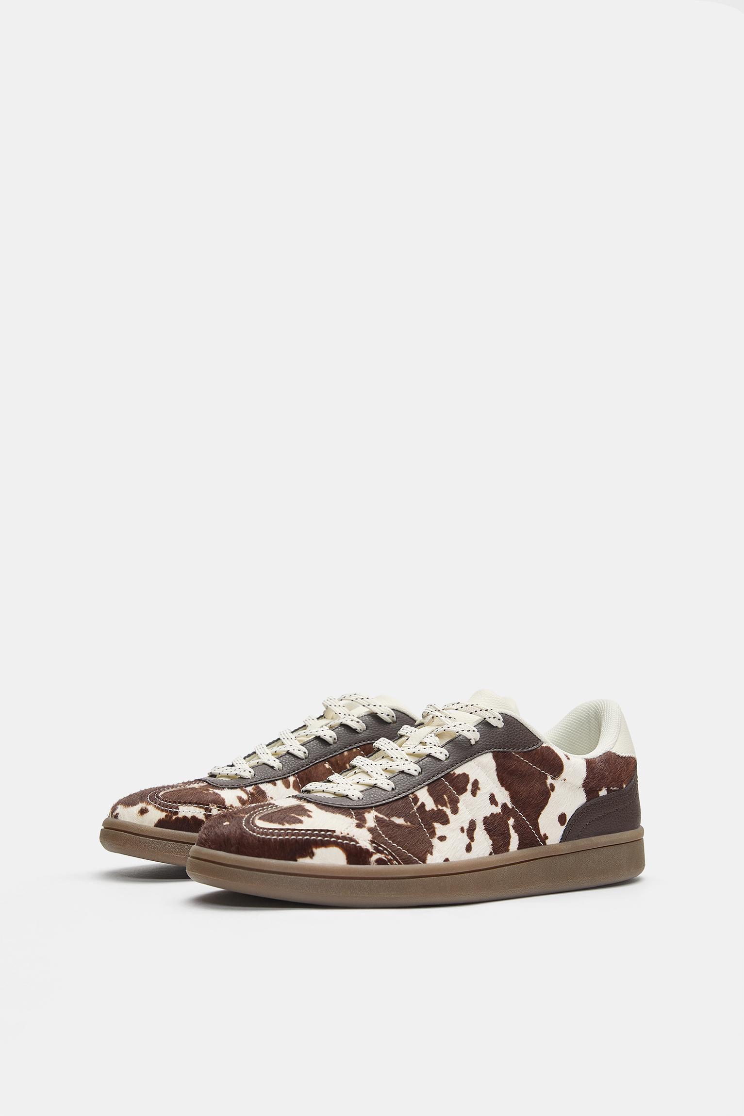 Cow print leather trainers — Contrast