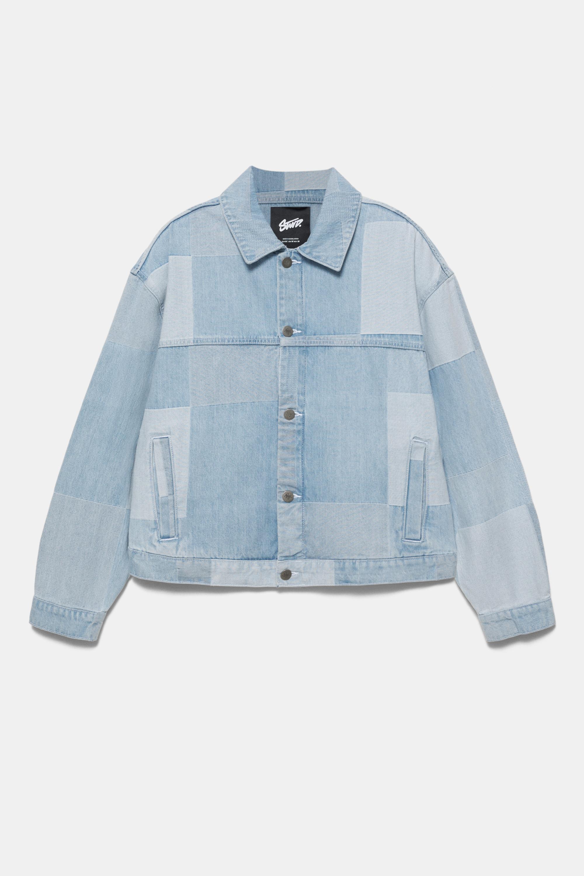 Patchwork kareli denim ceket - Görsel 3