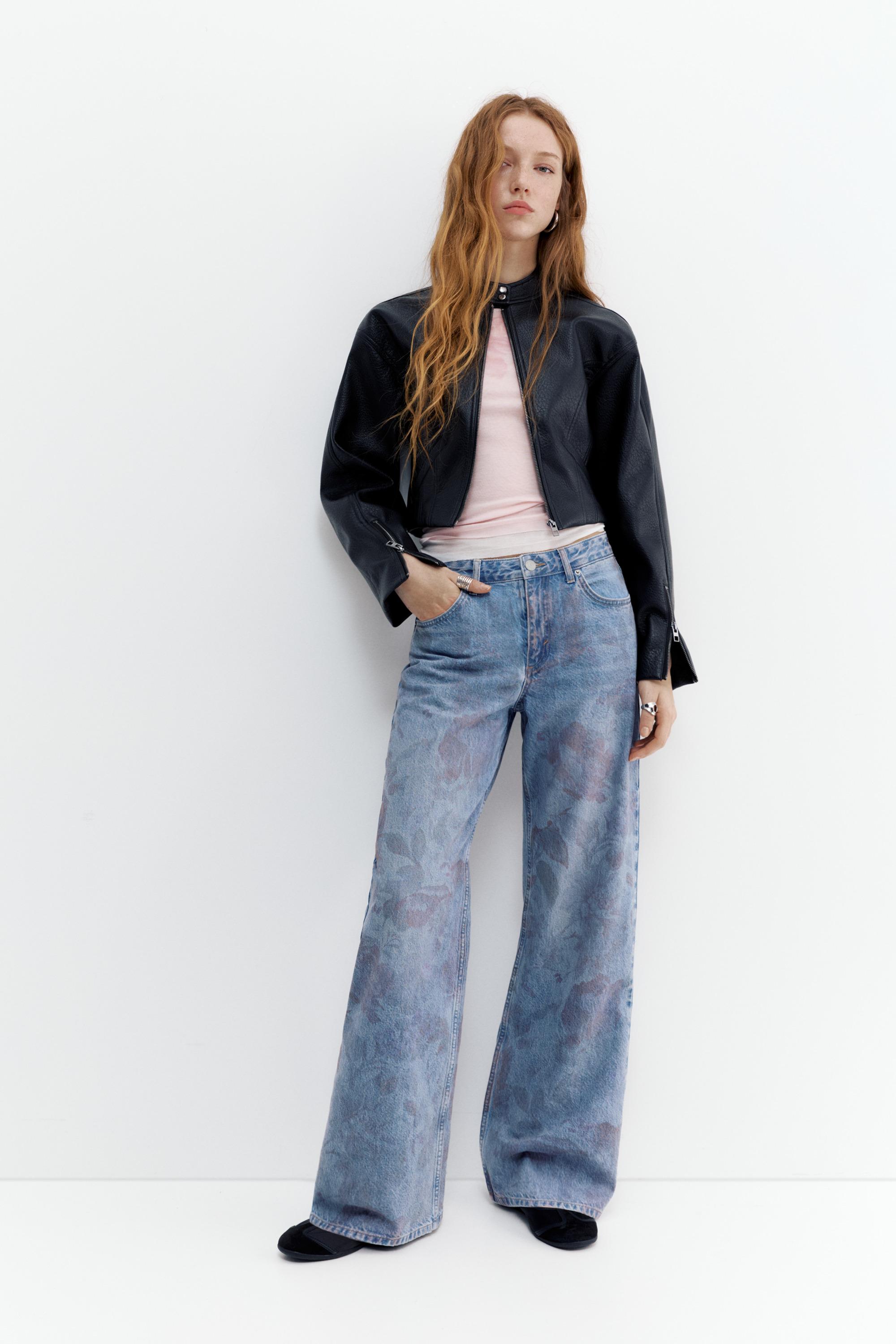 Floral baggy jeans — Medium blue