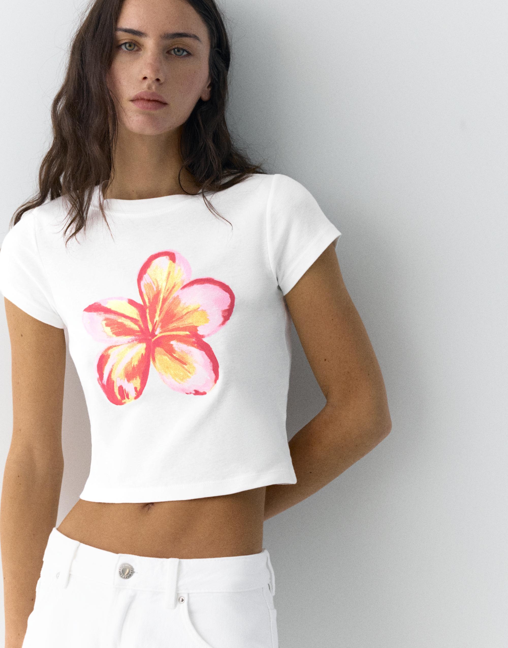 Hibiscus floral graphic T-shirt — Ice
