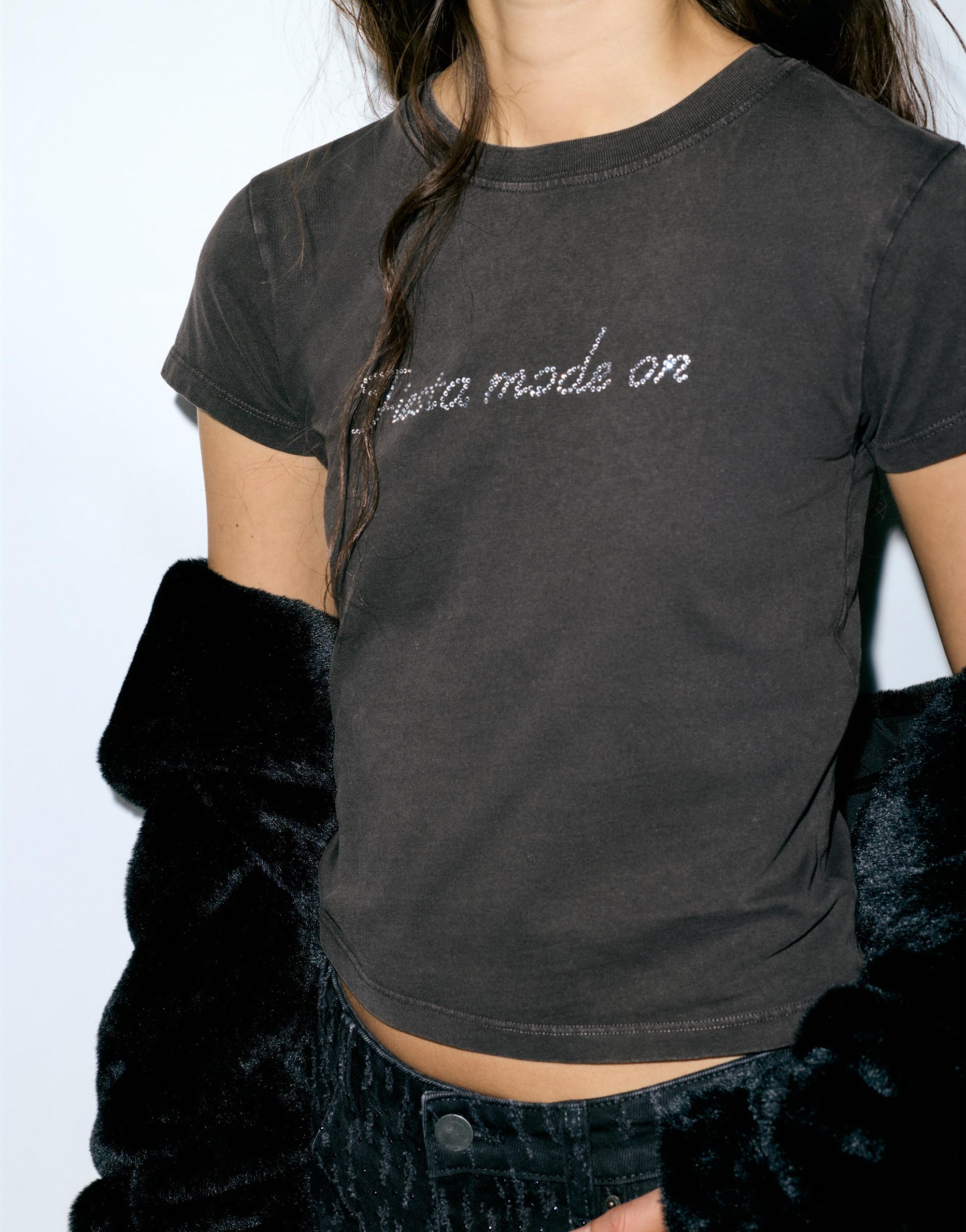 Siyah parlak taşlı t-shirt - Görsel 11