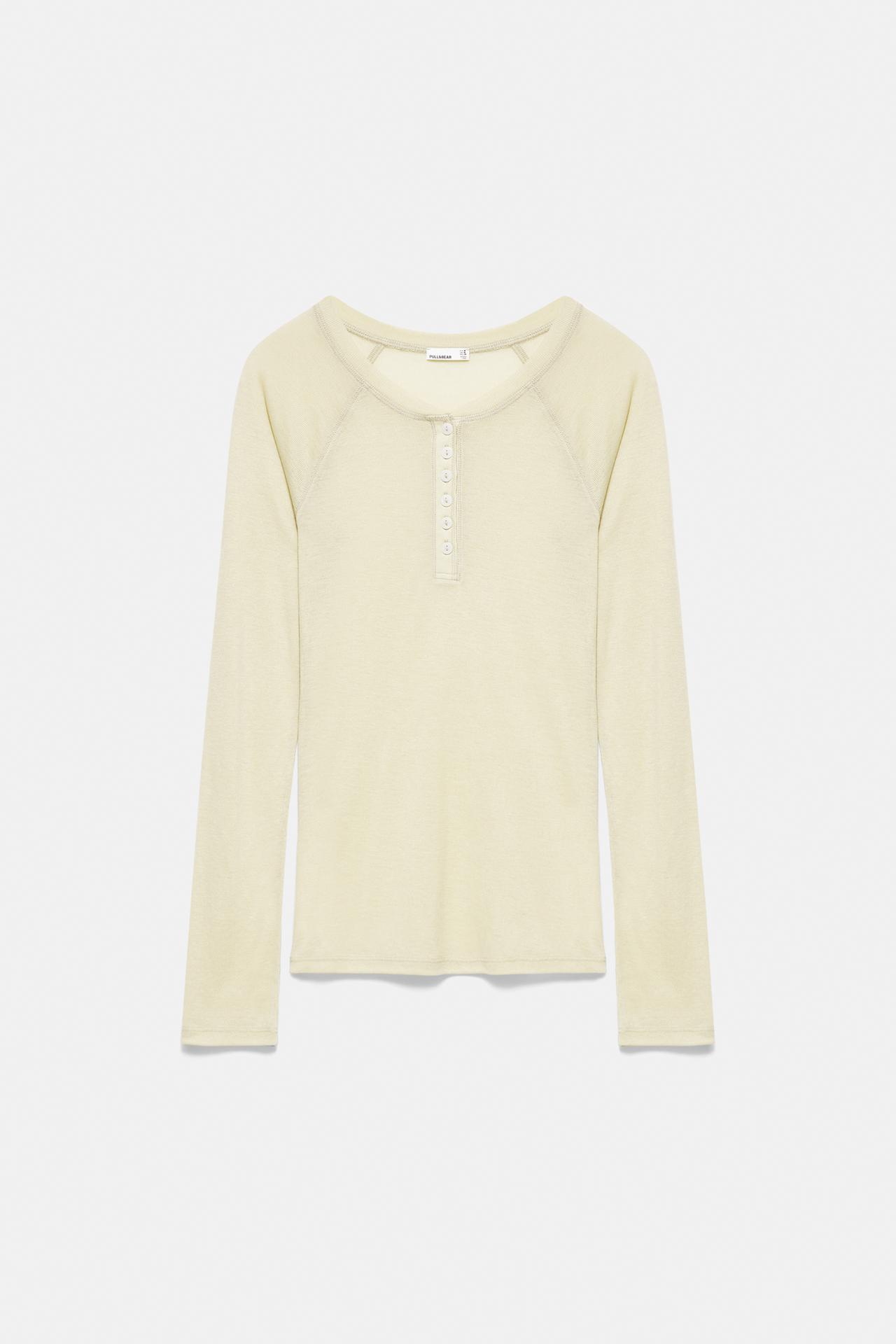 Henley neck button T-shirt — Faded green