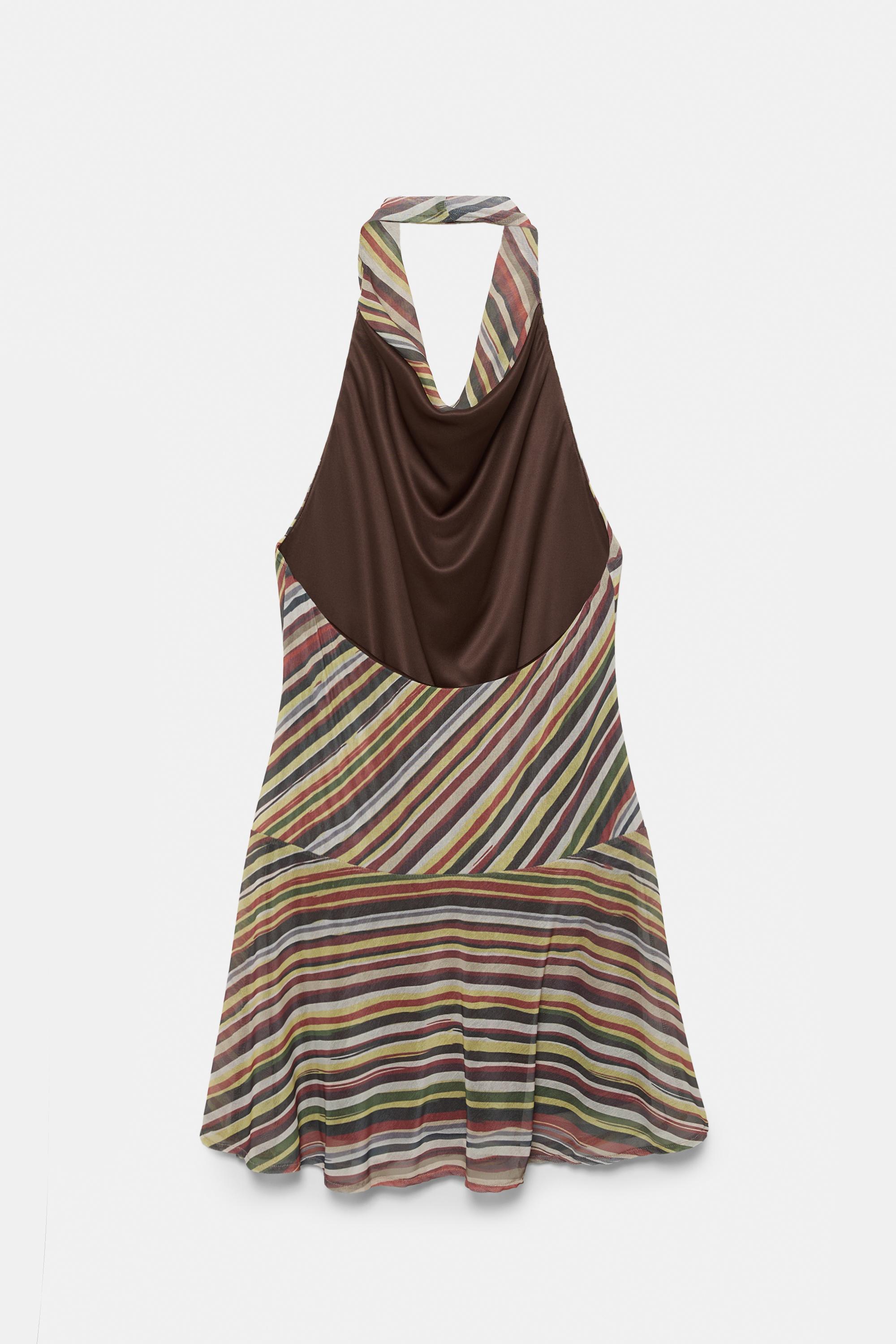 Striped halter neck short dress — Striped