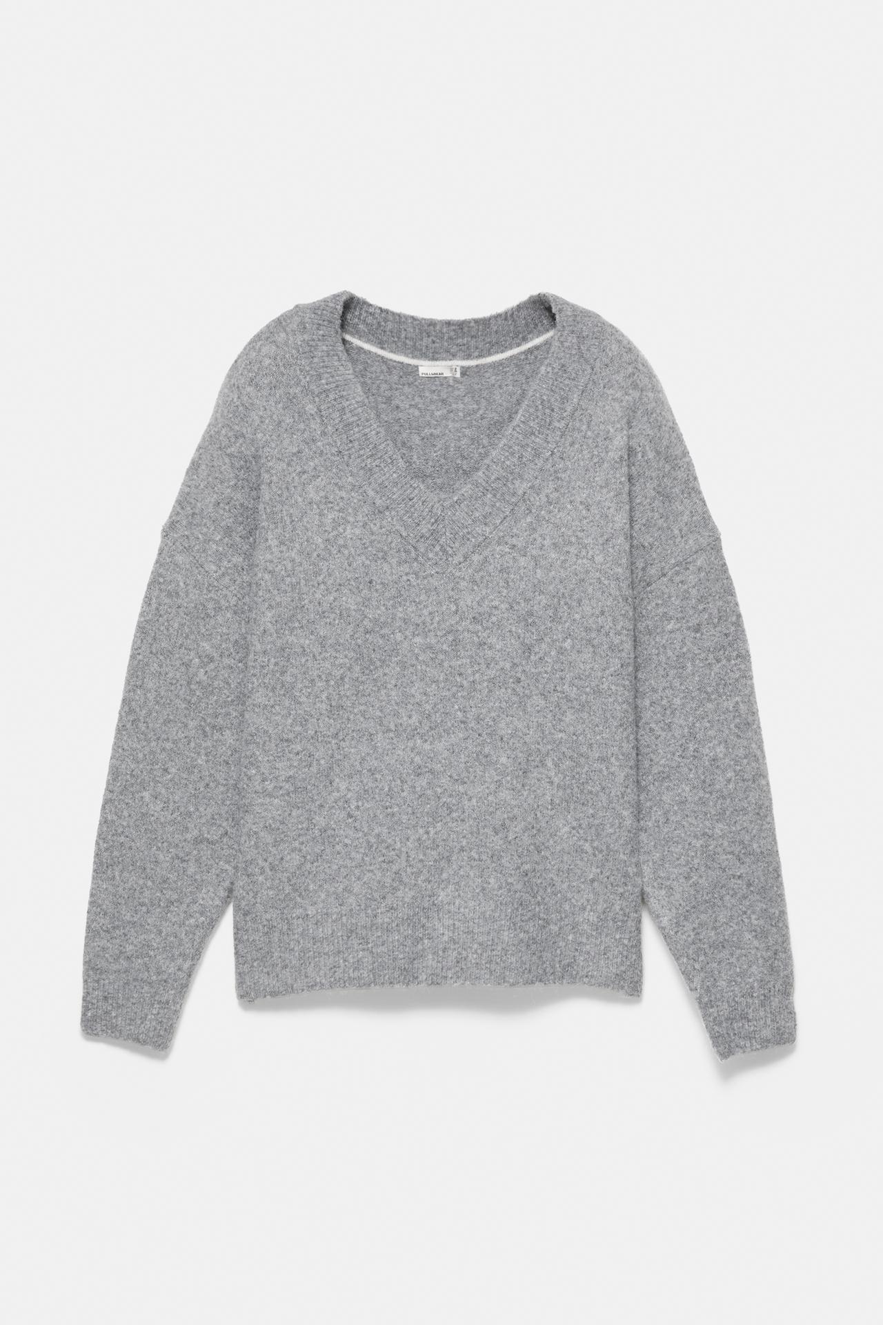 Boxy V-neck jumper — Grey marl