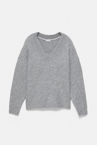 Boxy V-neck jumper — Grey marl 5