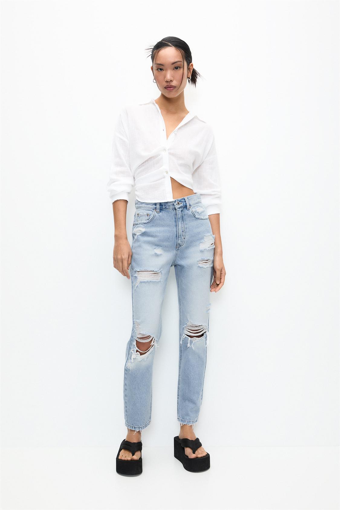 High rise ripped mom online jeans - Main Image
