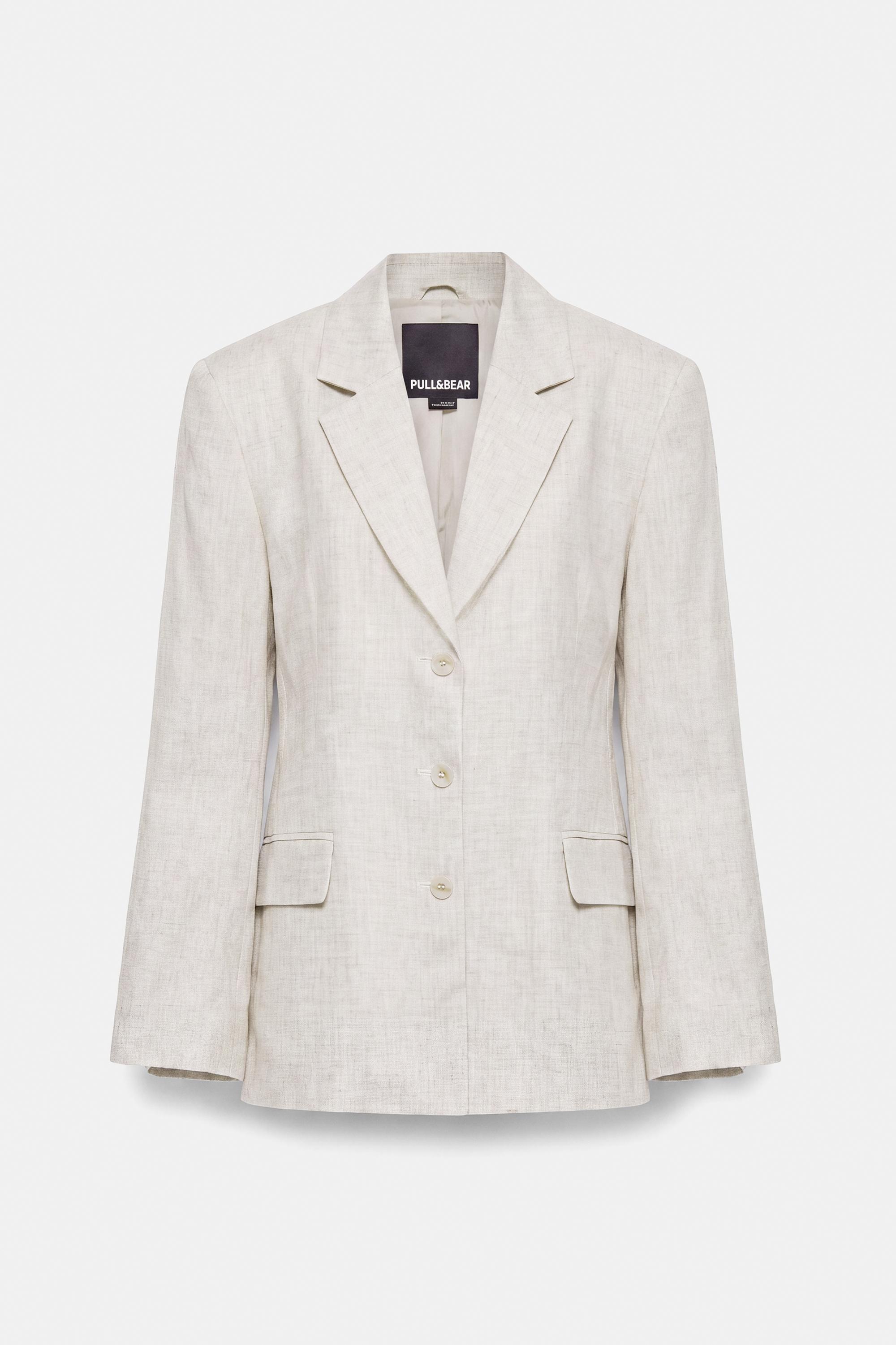 100% linen fitted blazer — Beige (alternate view)