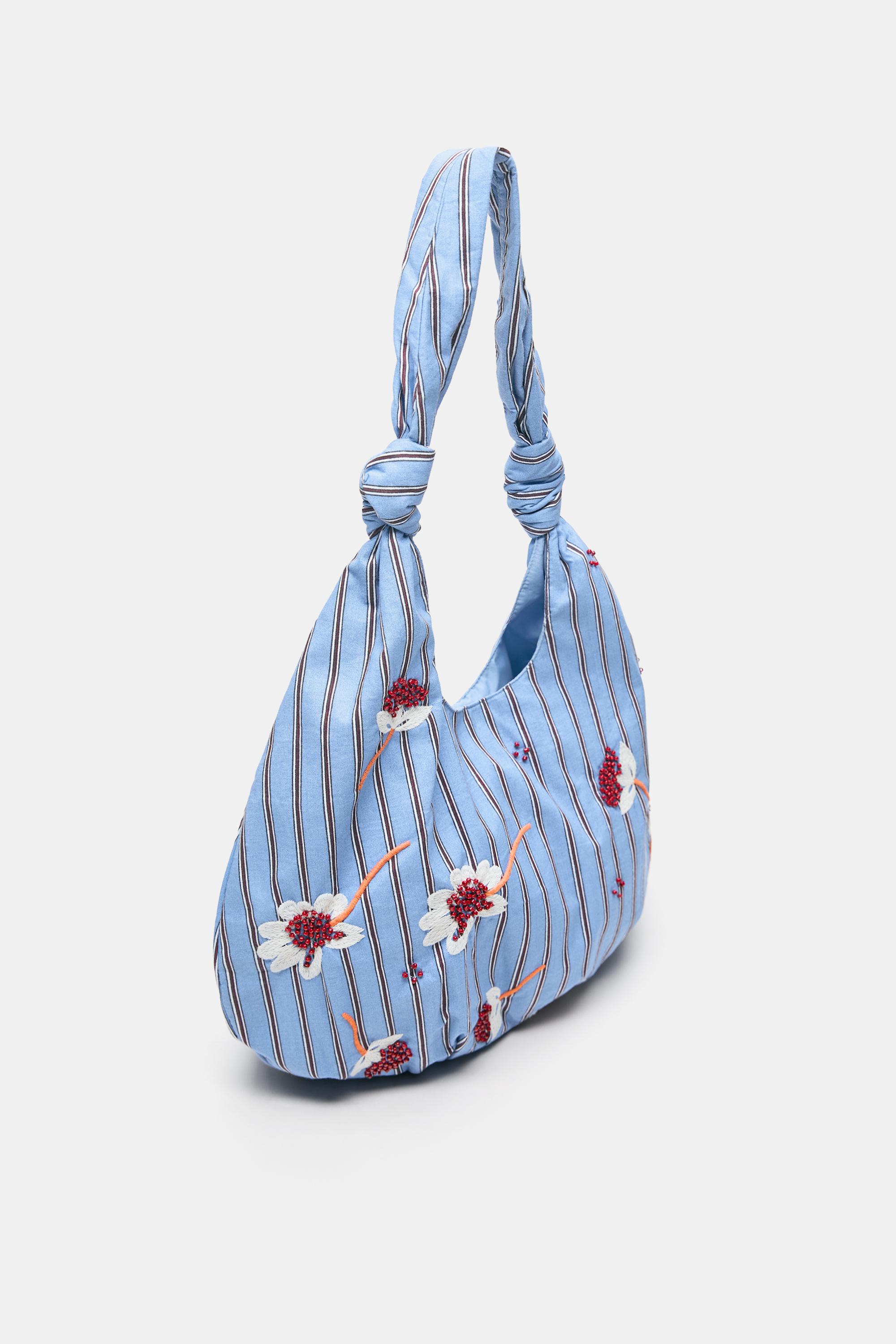 Striped floral tote bag — Blue