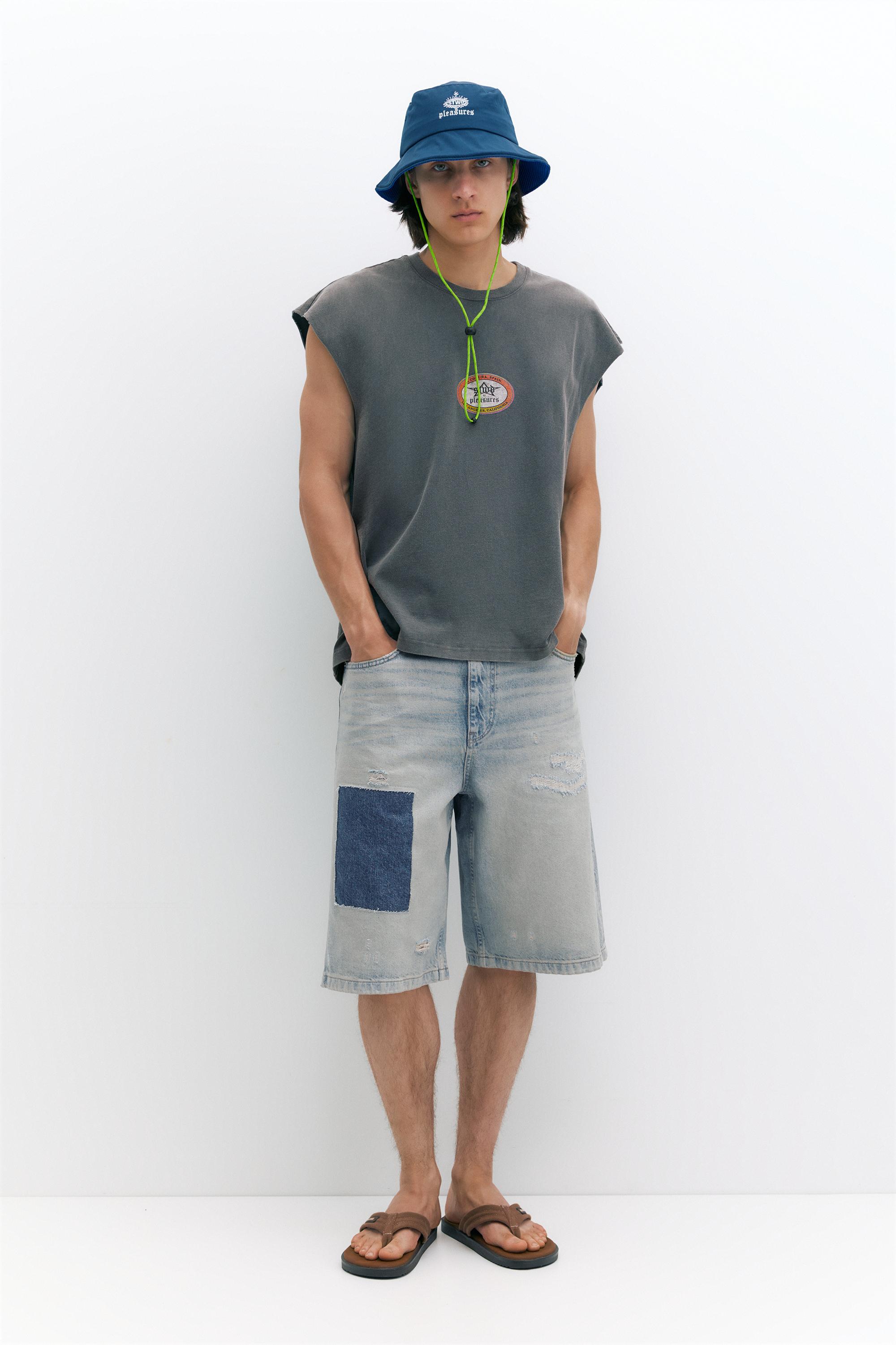 Pleasures x STWD skater denim Bermuda shorts — Medium blue