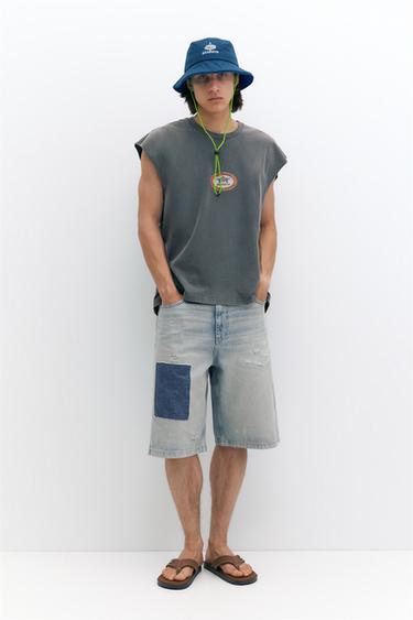 Pleasures x STWD skater denim Bermuda shorts — Medium blue 1