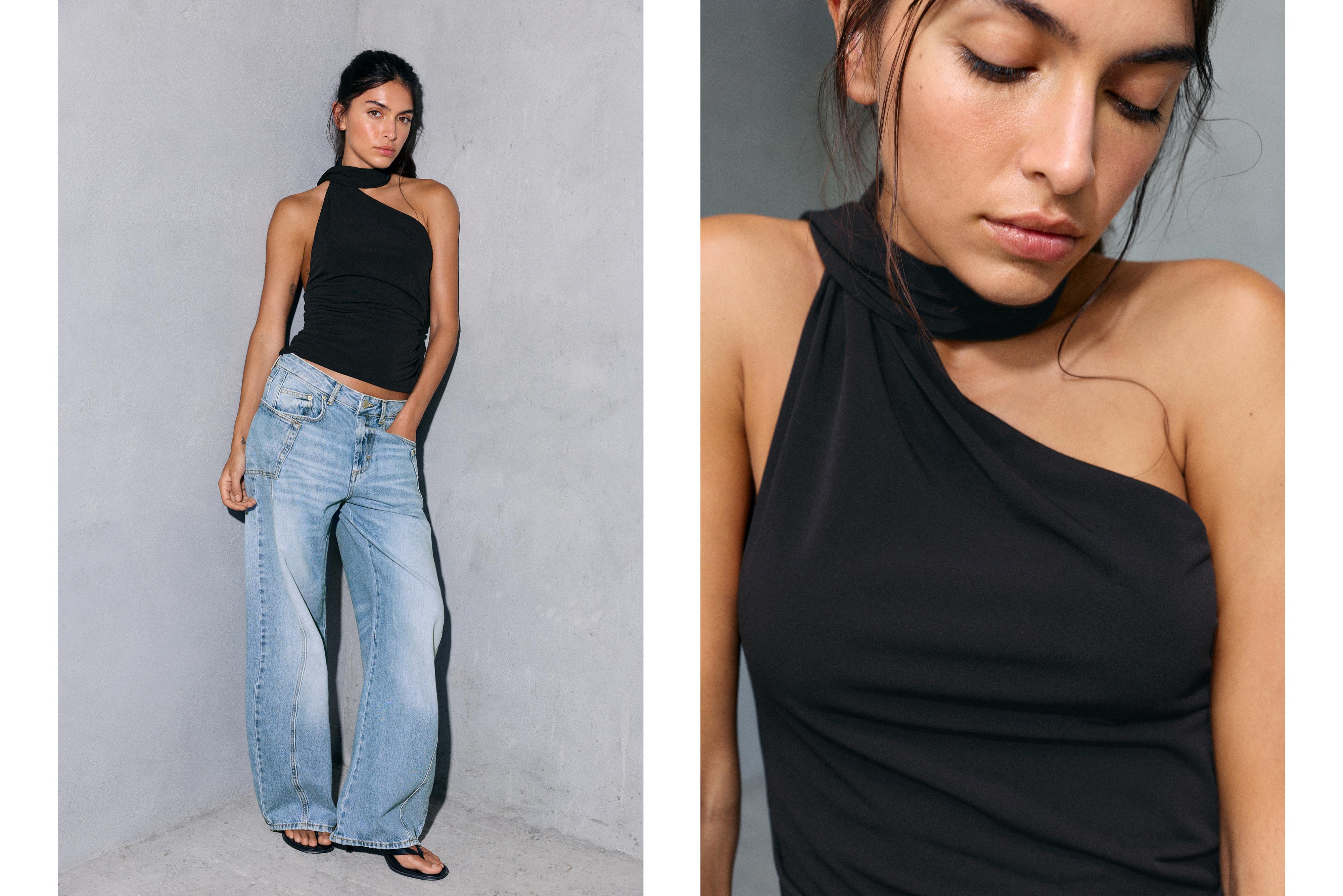 Scarf-style halter top — Black