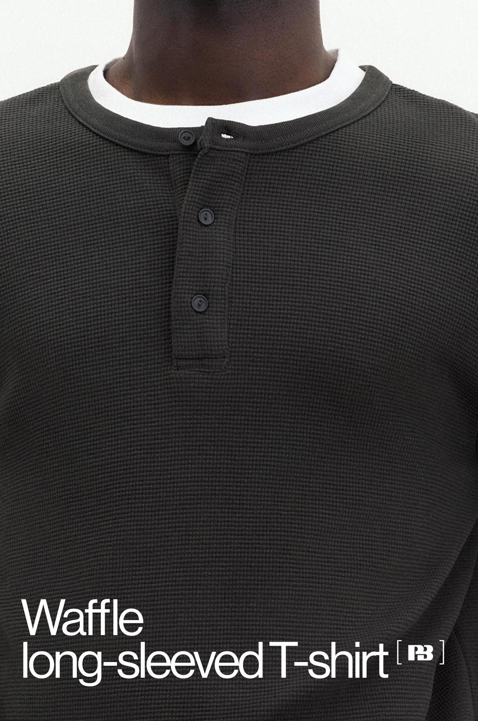 Waffle-knit long sleeve T-shirt — Anthracite grey
