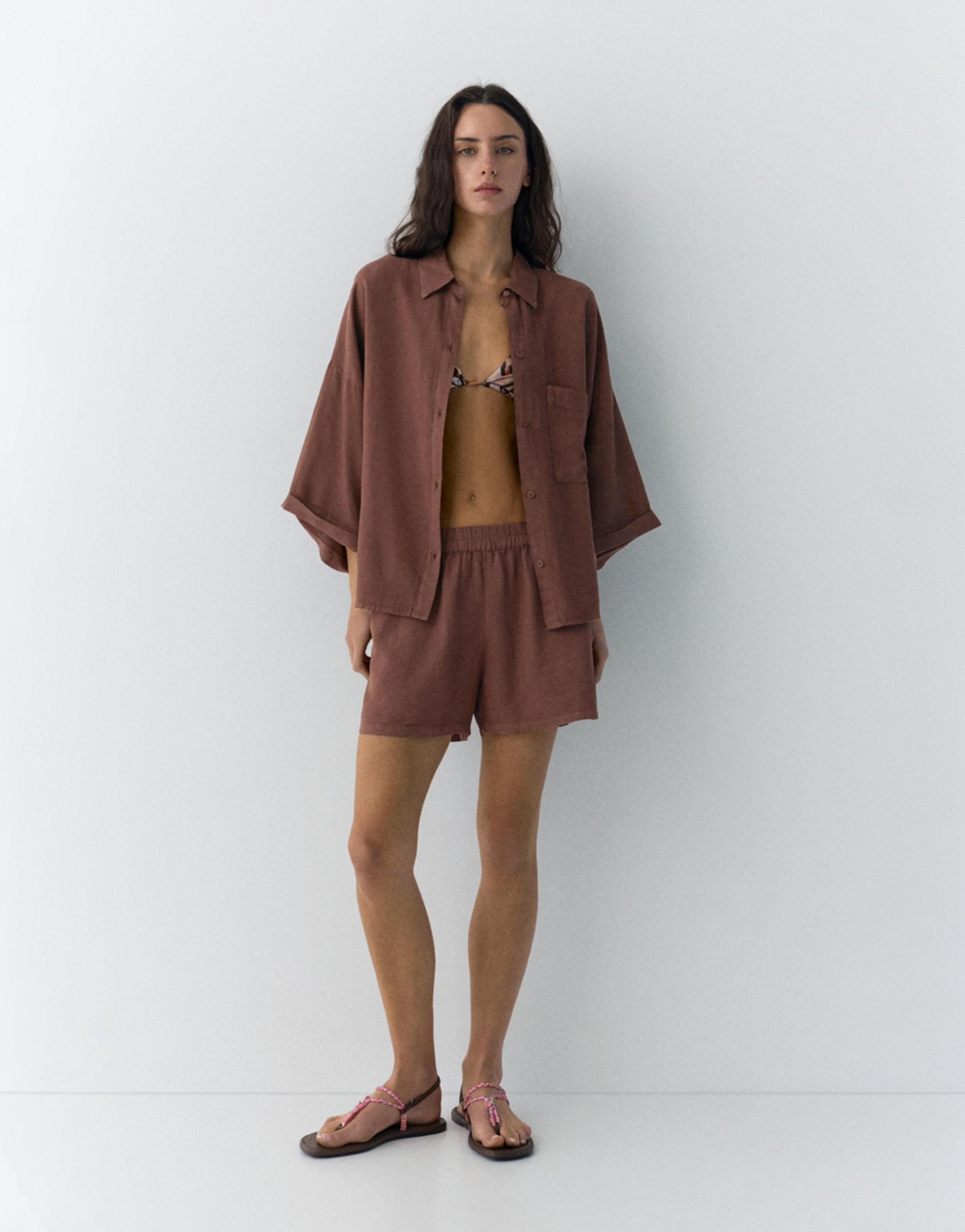 Linen blend shirt — Brown