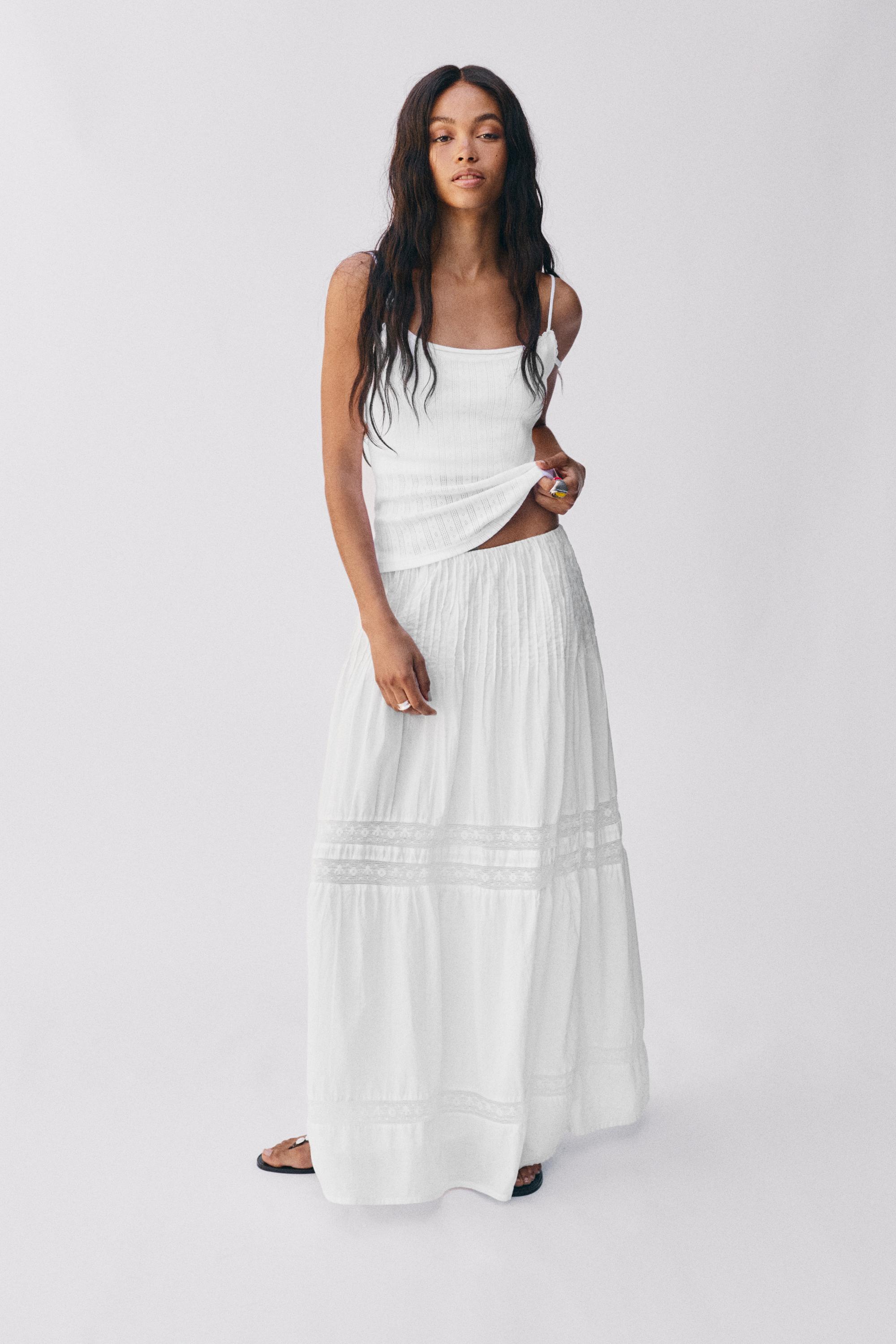 White tiered long skirt — White