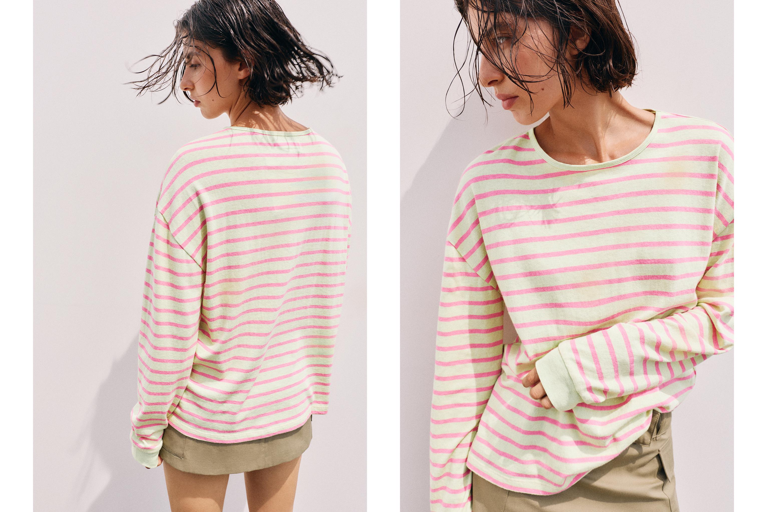 Oversize long sleeve striped T-shirt — Lime