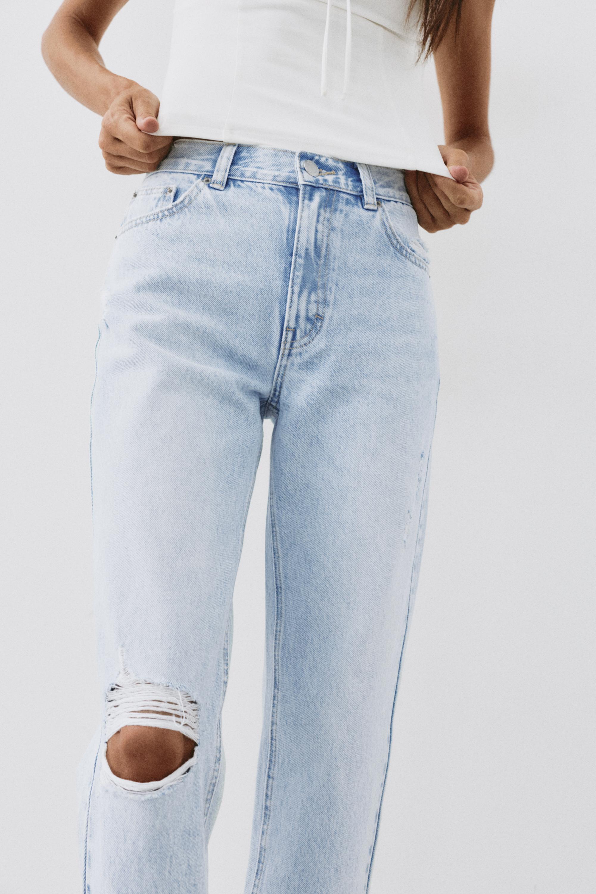 Ripped mom fit jeans — Sky blue