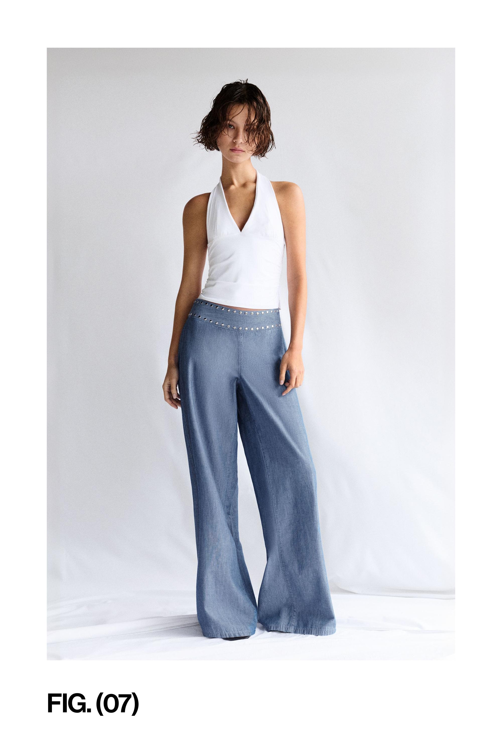 Wide-leg jeans with studs — Dark blue