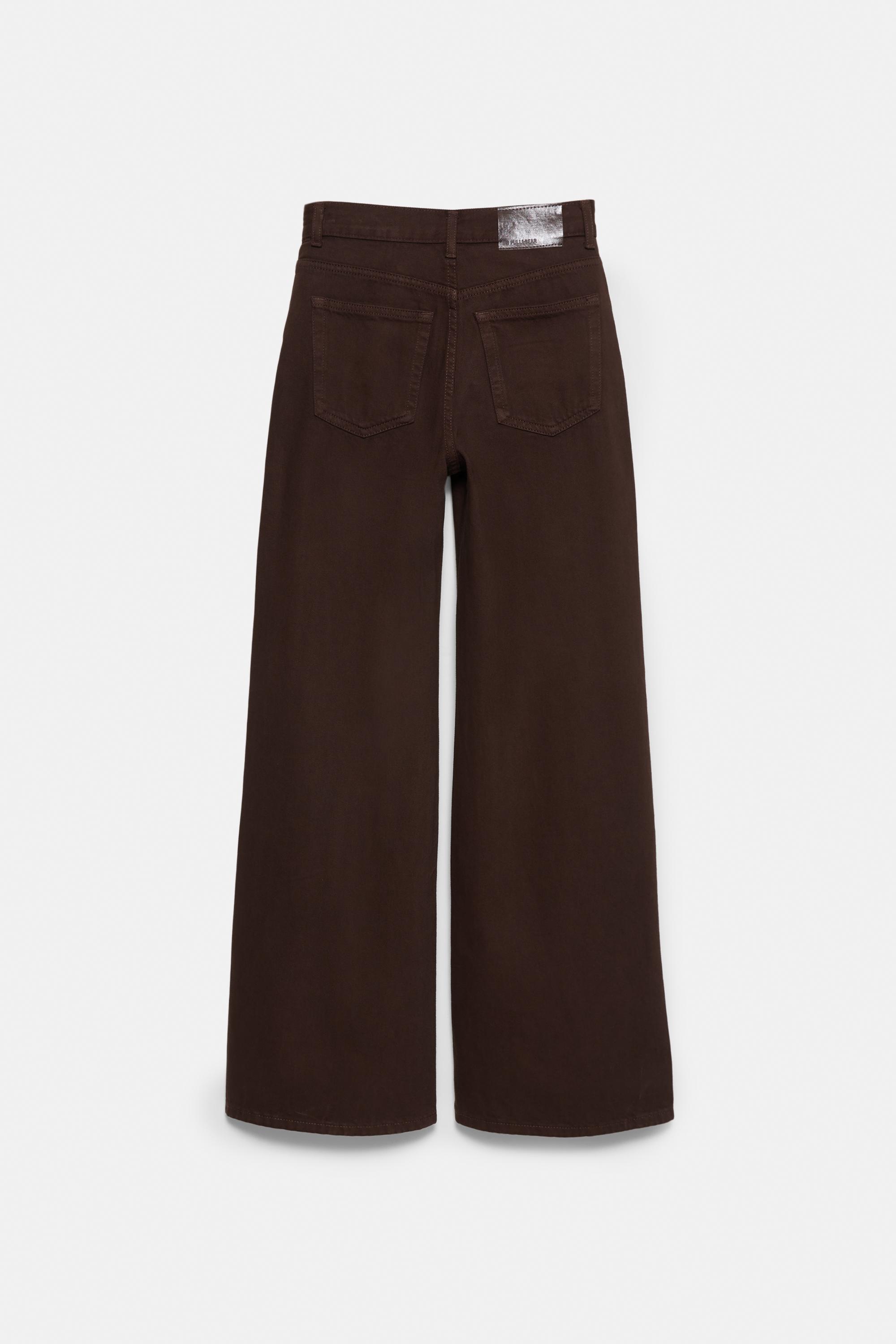 Wide leg jeans with crossover waistband — Brown