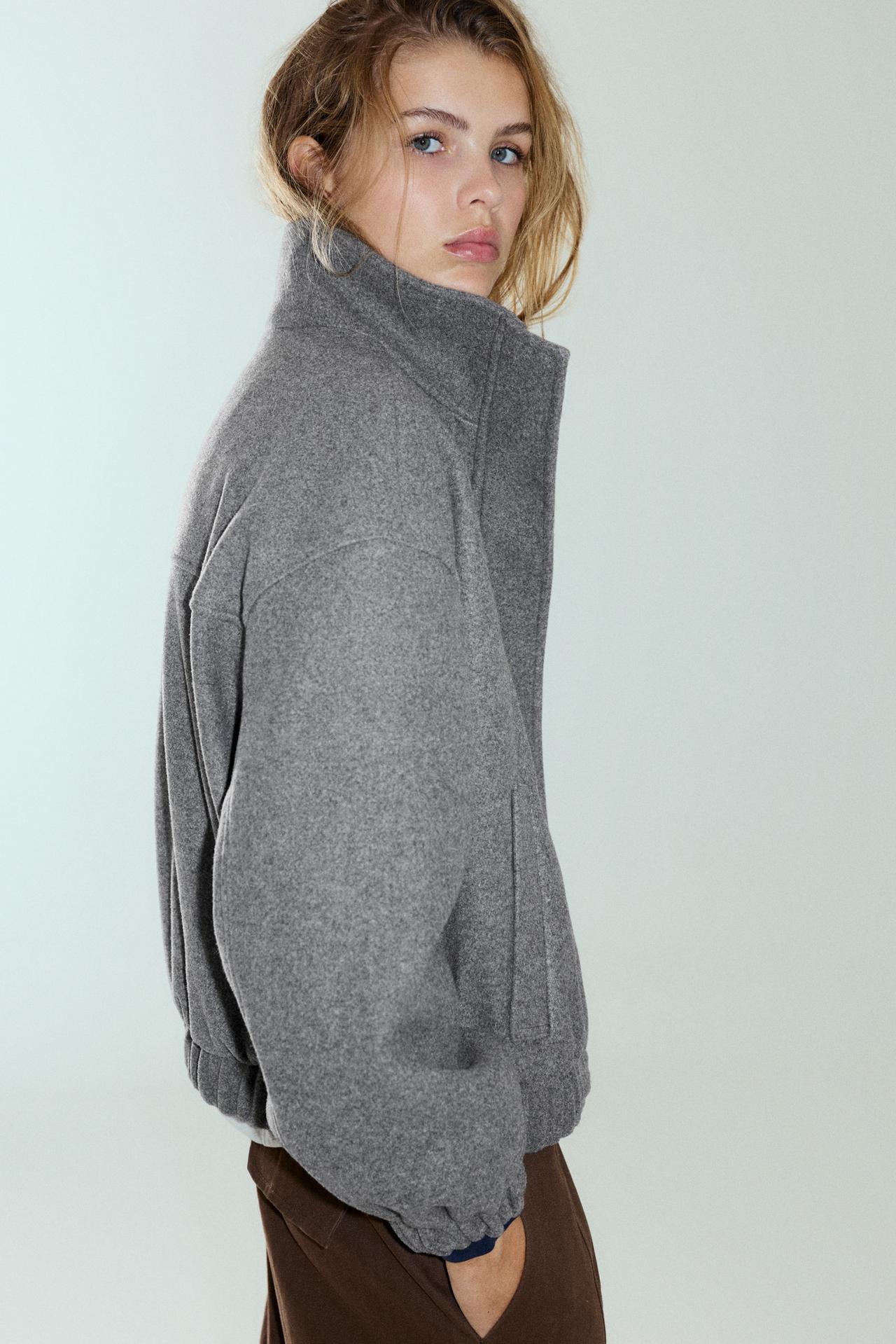 Cloth bomber jacket with a high neck — Grey marl
