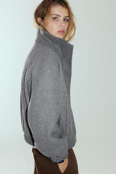 Cloth bomber jacket with a high neck — Grey marl 3