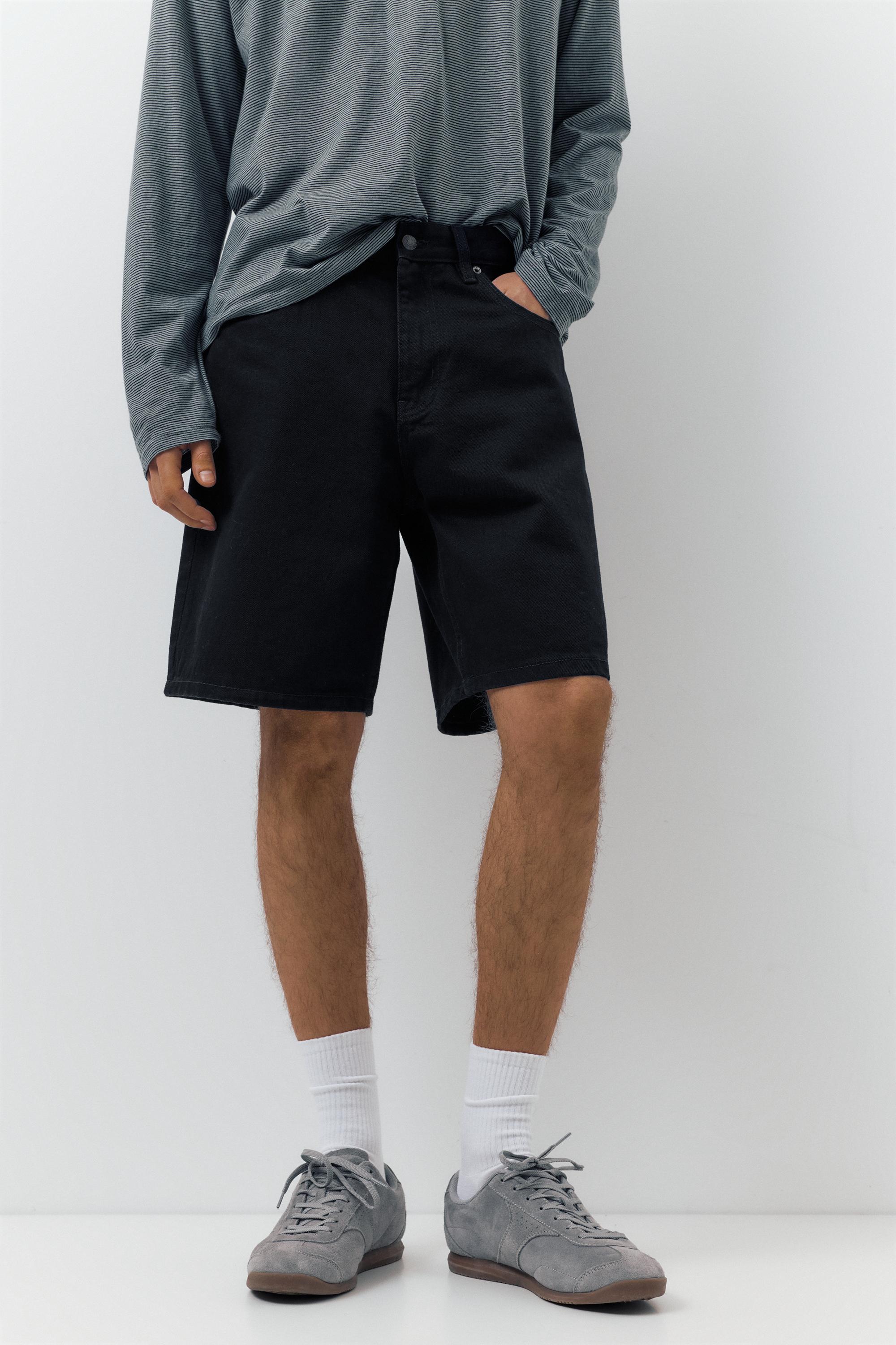 Standart kesim distressed denim bermuda - Görsel 24