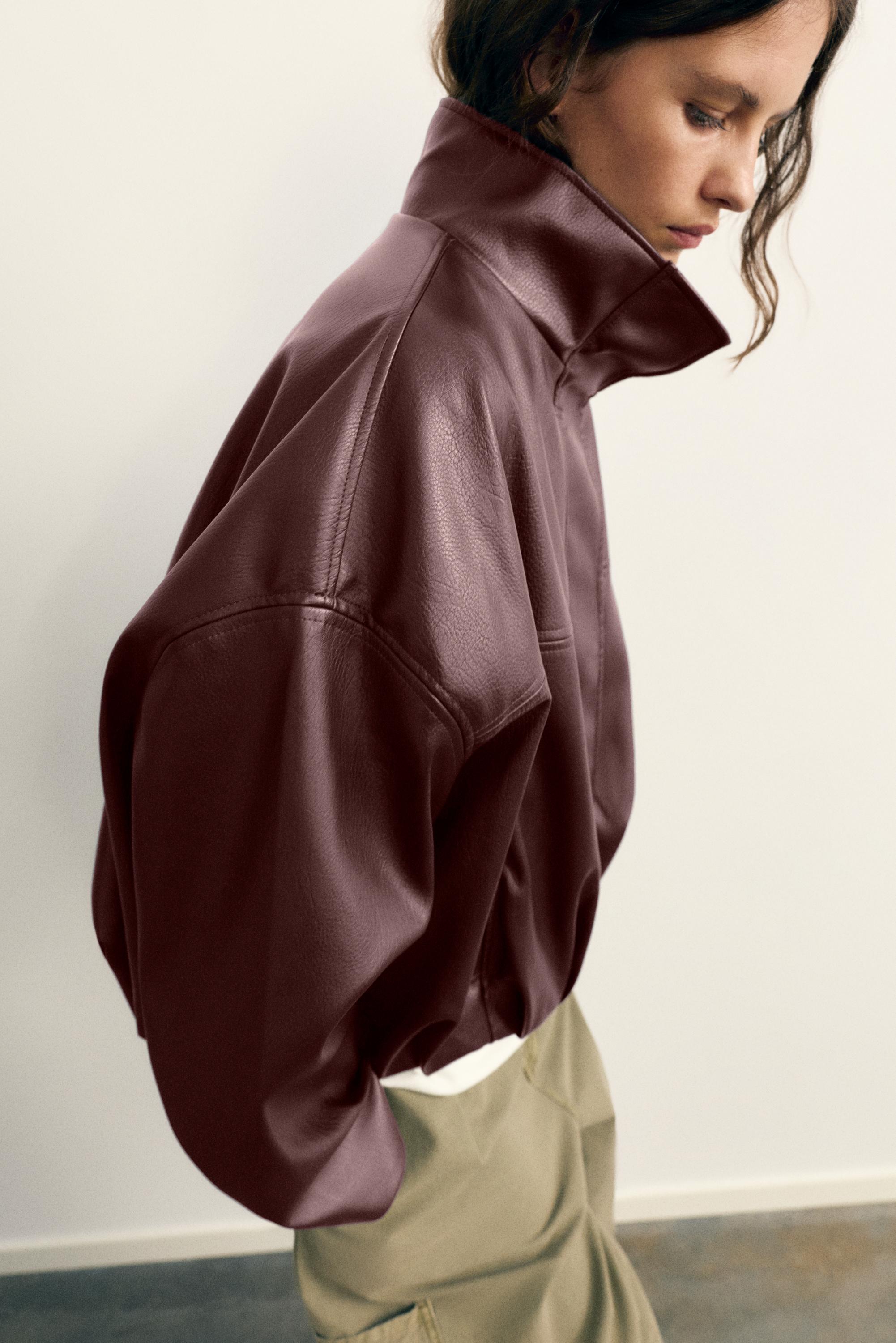 Leather effect balloon jacket — Chocolate