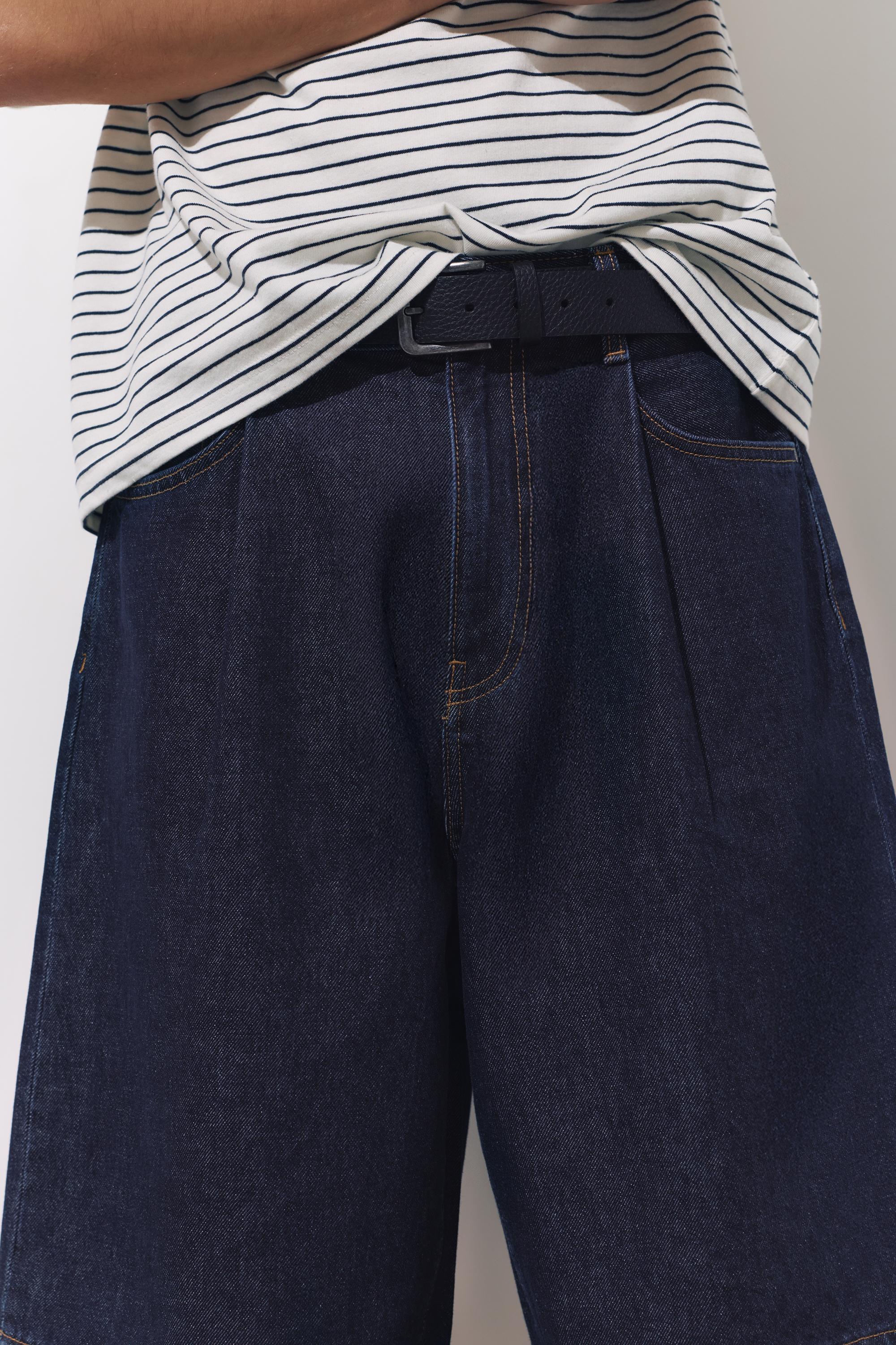 Pens detaylı geniş paça denim bermuda - Görsel 14