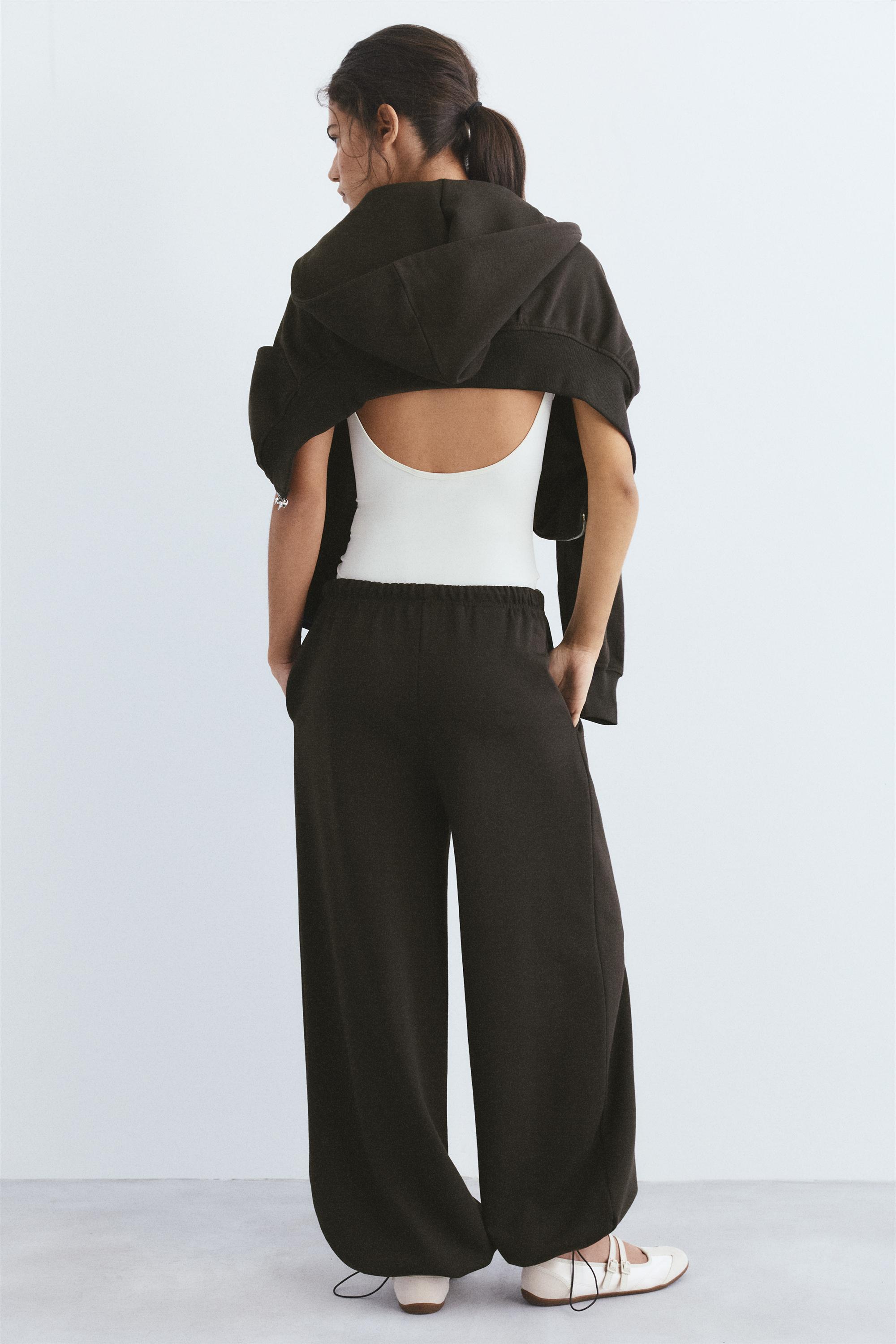 Wide-leg tracksuit bottoms with adjustable hem — Brown
