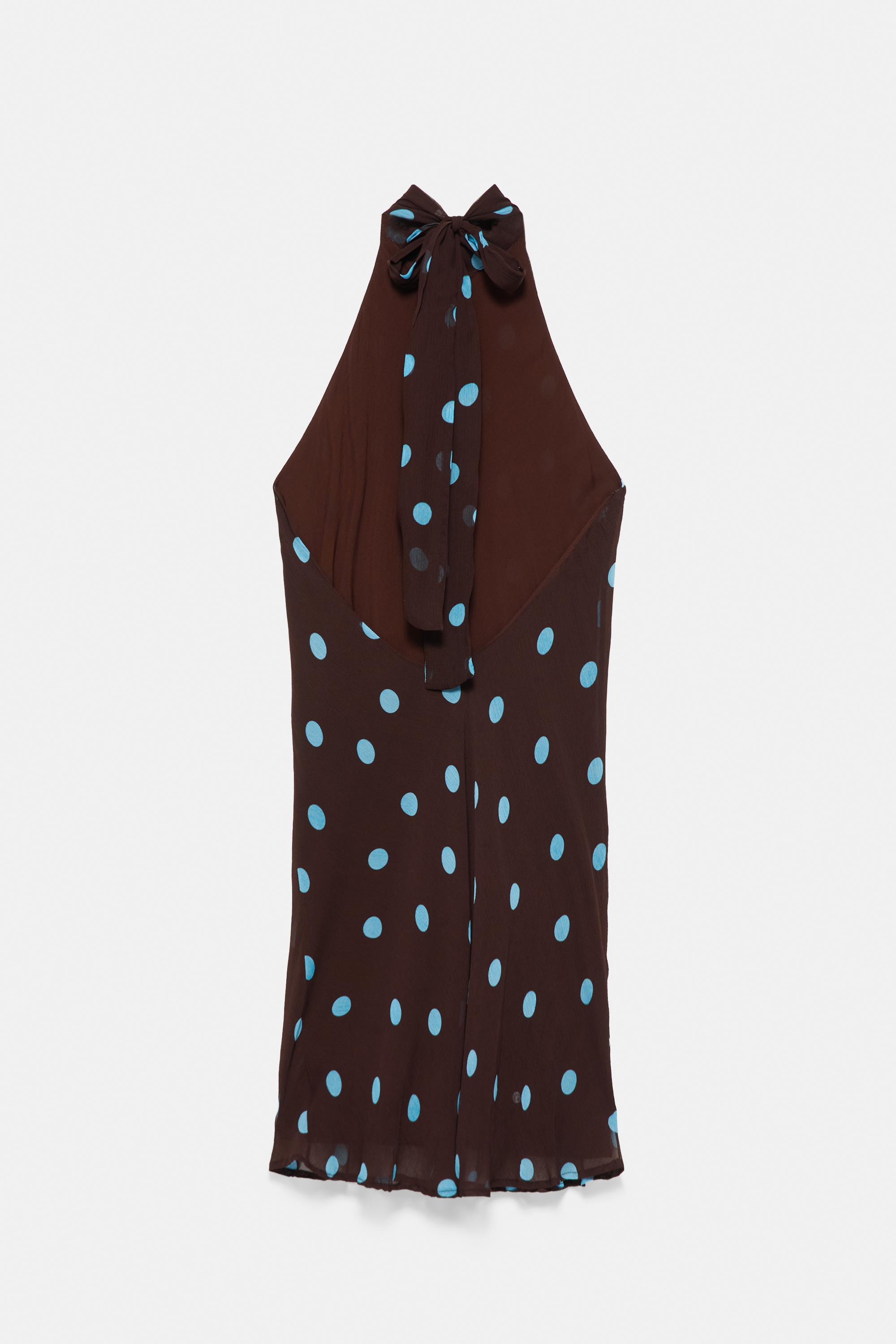 Short polka dot halter dress — Brown